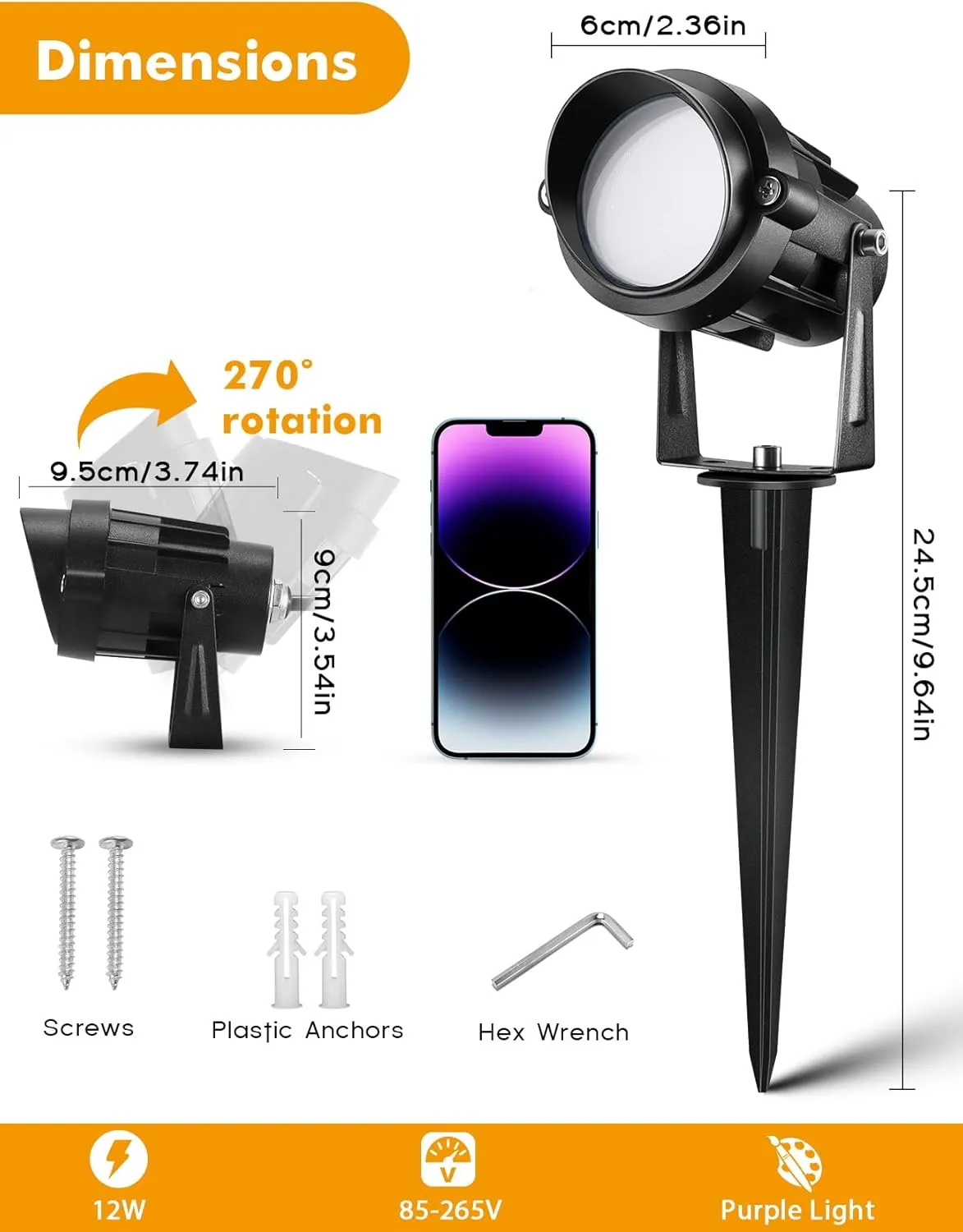 OurLeeme Outdoor Black Light Christmas Spotlight - 12W Purple Blacklight Spotlight for Glow Party, Spot Lights Outdoor Christmas Lights Waterproof LED Landscape Lighting (4 Pack)
