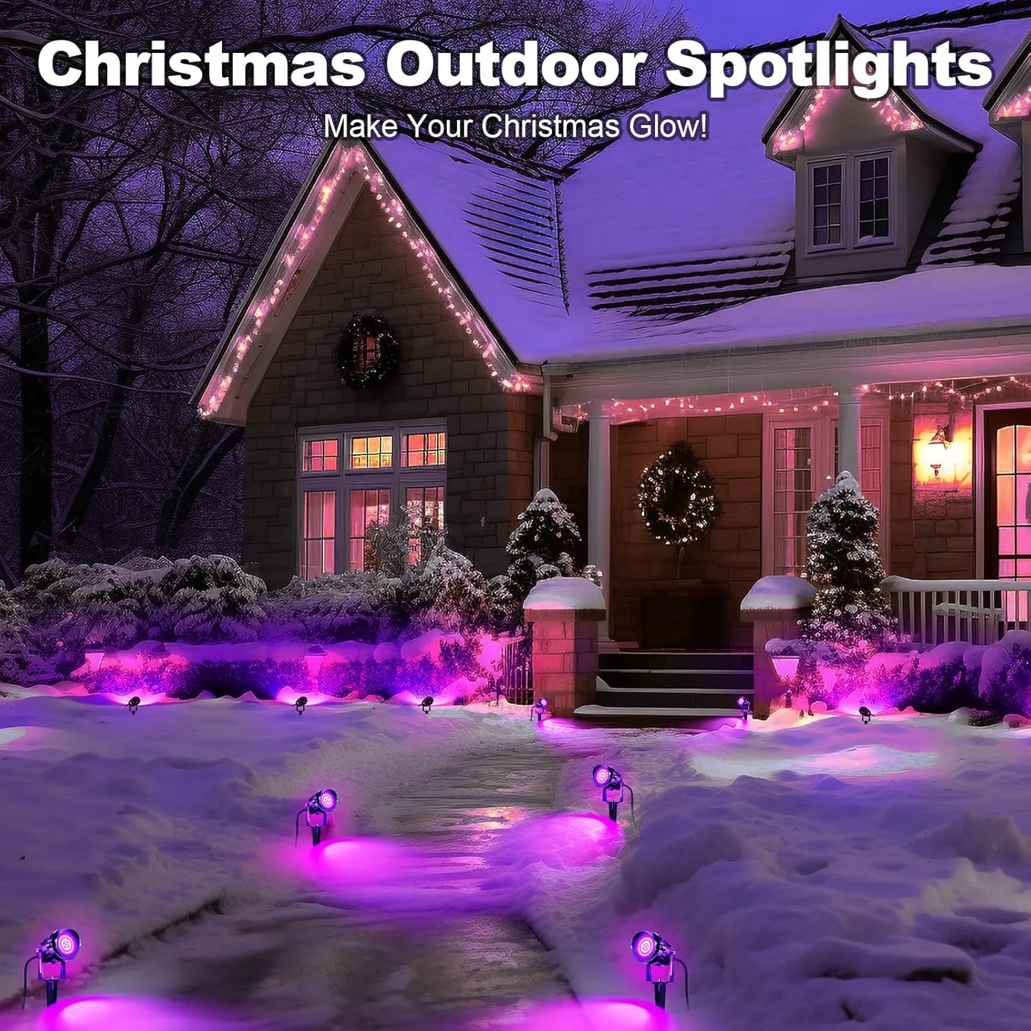 OurLeeme Outdoor Black Light Christmas Spotlight - 12W Purple Blacklight Spotlight for Glow Party, Spot Lights Outdoor Christmas Lights Waterproof LED Landscape Lighting (4 Pack)