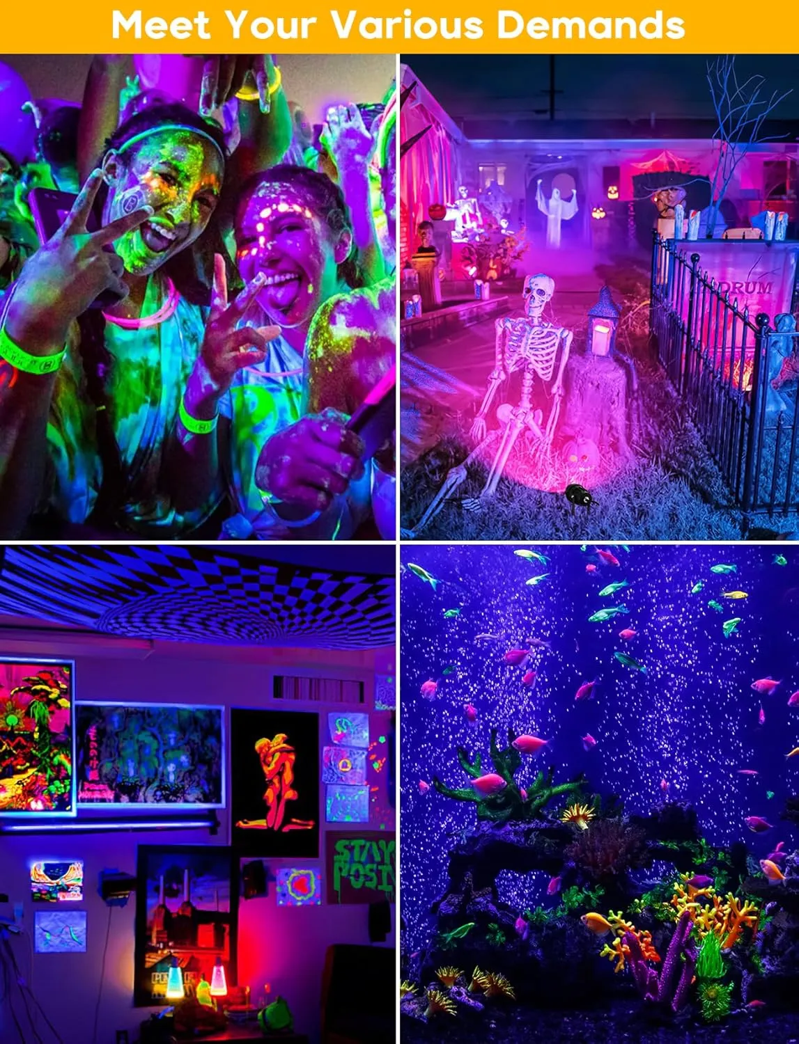 OurLeeme Outdoor Black Light Christmas Spotlight - 12W Purple Blacklight Spotlight for Glow Party, Spot Lights Outdoor Christmas Lights Waterproof LED Landscape Lighting (4 Pack)