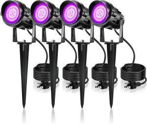 OurLeeme Outdoor Black Light Christmas Spotlight - 12W Purple Blacklight Spotlight for Glow Party, Spot Lights Outdoor Christmas Lights Waterproof LED Landscape Lighting (4 Pack)