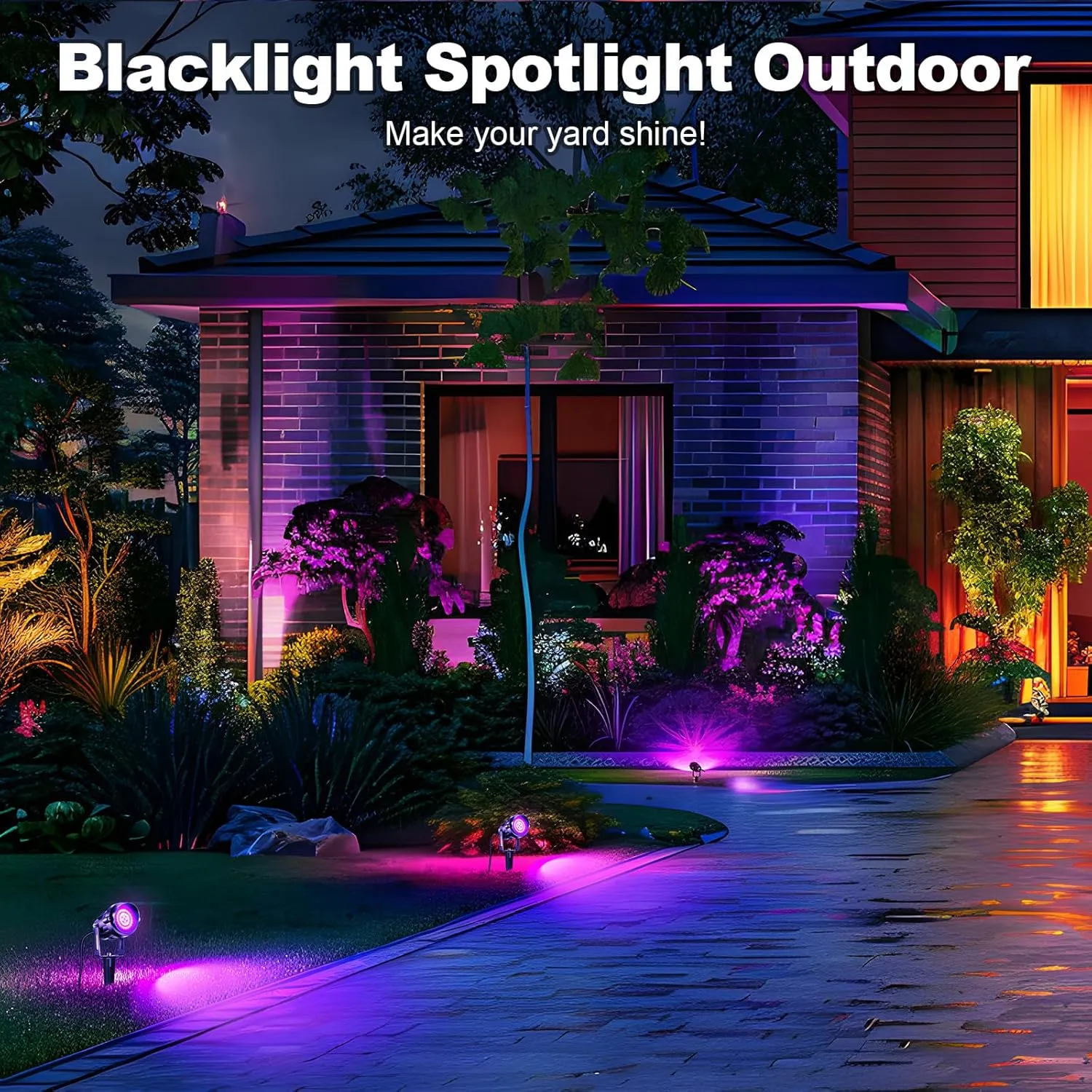 OurLeeme Outdoor Black Light Christmas Spotlight - 12W Purple Blacklight Spotlight for Glow Party, Spot Lights Outdoor Christmas Lights Waterproof LED Landscape Lighting (4 Pack)