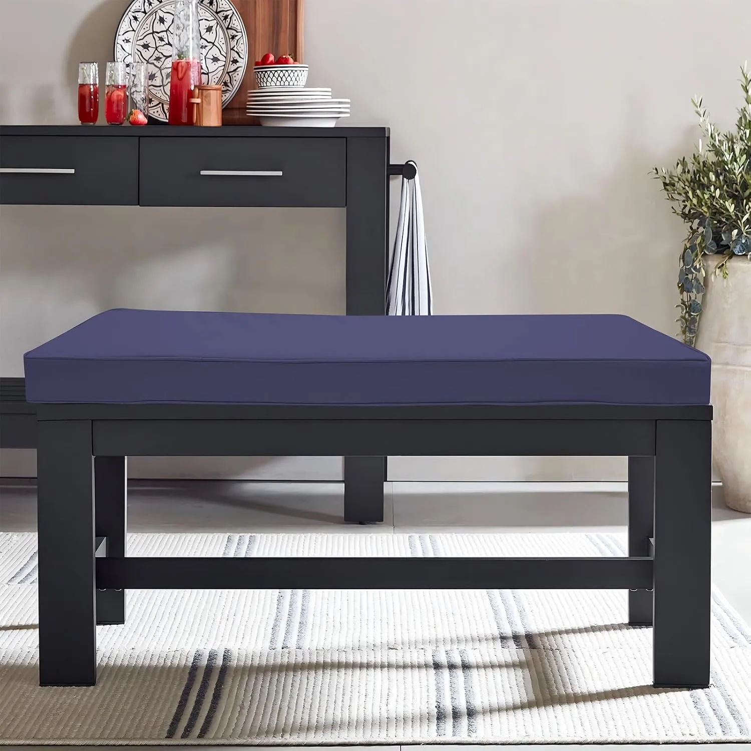 Outdoor Bench Cushion 54 x 18 x 3 Inch, Waterproof Patio Furniture Cushions with Ties, Non-Slip Rectangle Bench Seat Cushion Foam Pad for Garden Sofa Settee Couch Swing, Navy
