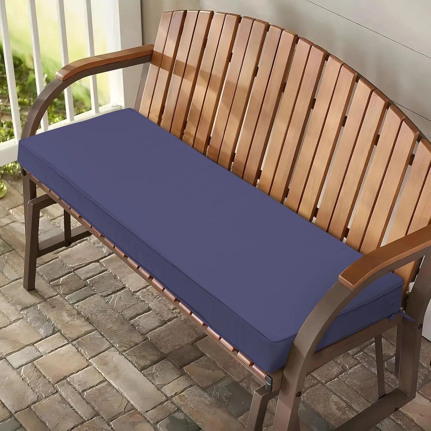Outdoor Bench Cushion 54 x 18 x 3 Inch, Waterproof Patio Furniture Cushions with Ties, Non-Slip Rectangle Bench Seat Cushion Foam Pad for Garden Sofa Settee Couch Swing, Navy