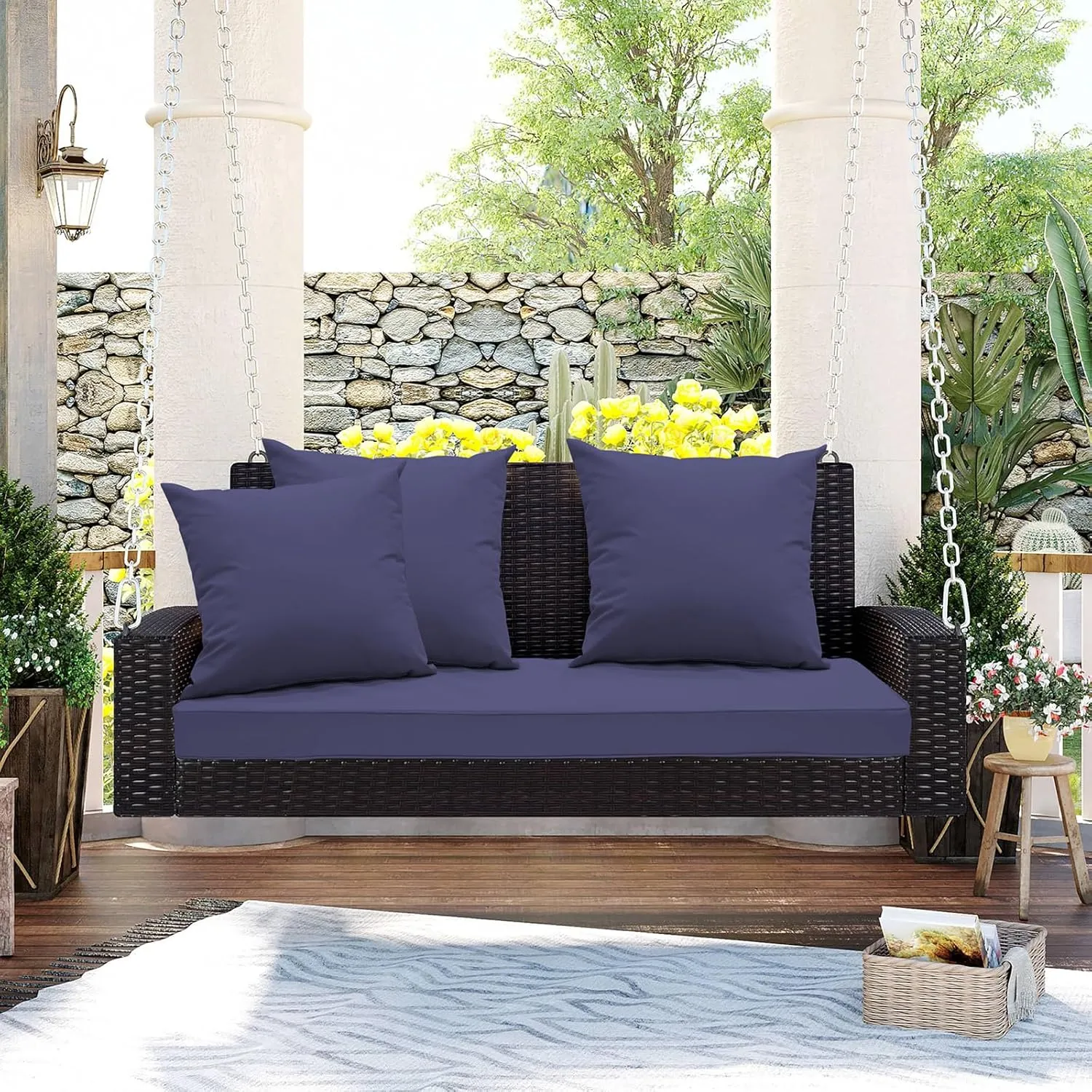 Outdoor Bench Cushion 54 x 18 x 3 Inch, Waterproof Patio Furniture Cushions with Ties, Non-Slip Rectangle Bench Seat Cushion Foam Pad for Garden Sofa Settee Couch Swing, Navy