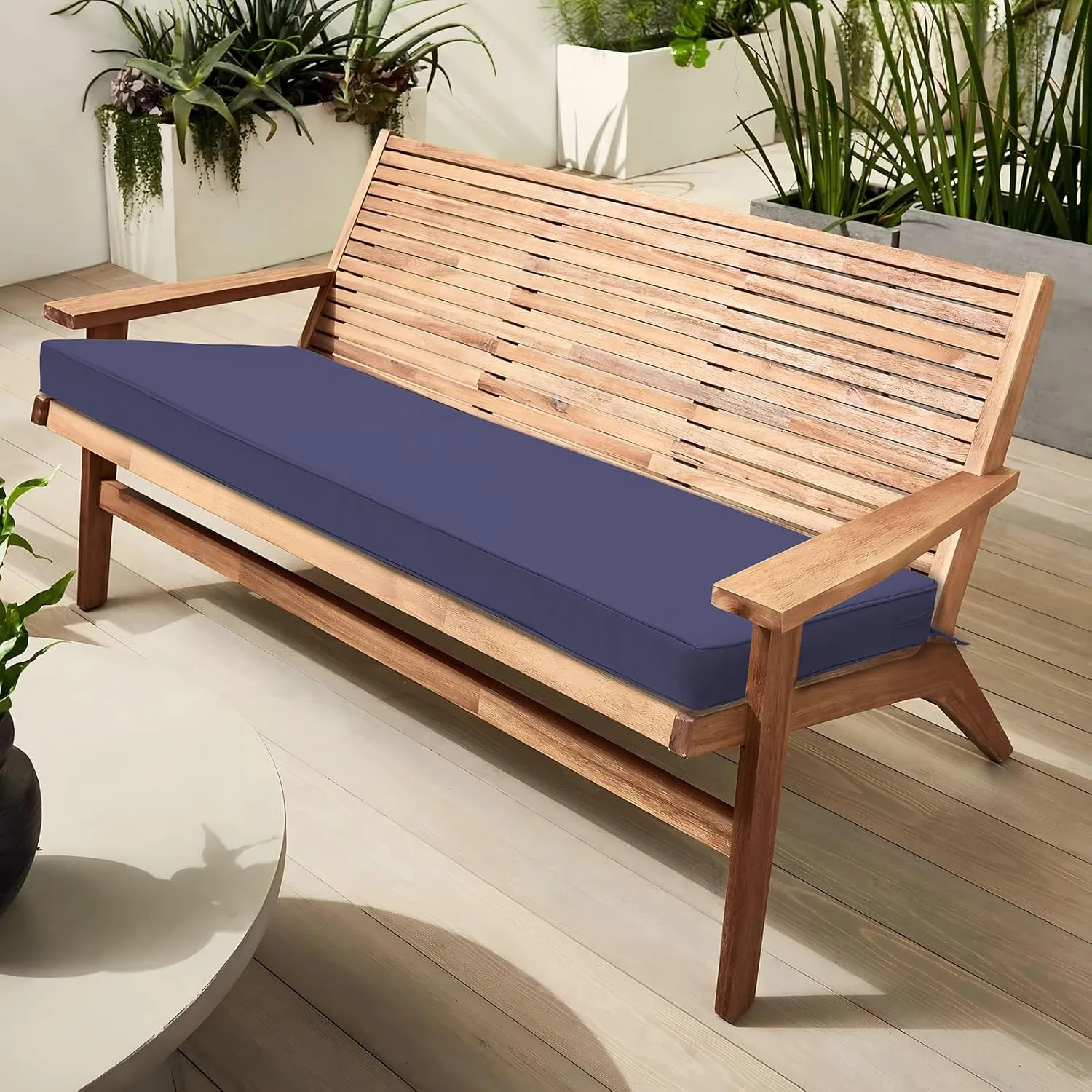 Outdoor Bench Cushion 54 x 18 x 3 Inch, Waterproof Patio Furniture Cushions with Ties, Non-Slip Rectangle Bench Seat Cushion Foam Pad for Garden Sofa Settee Couch Swing, Navy
