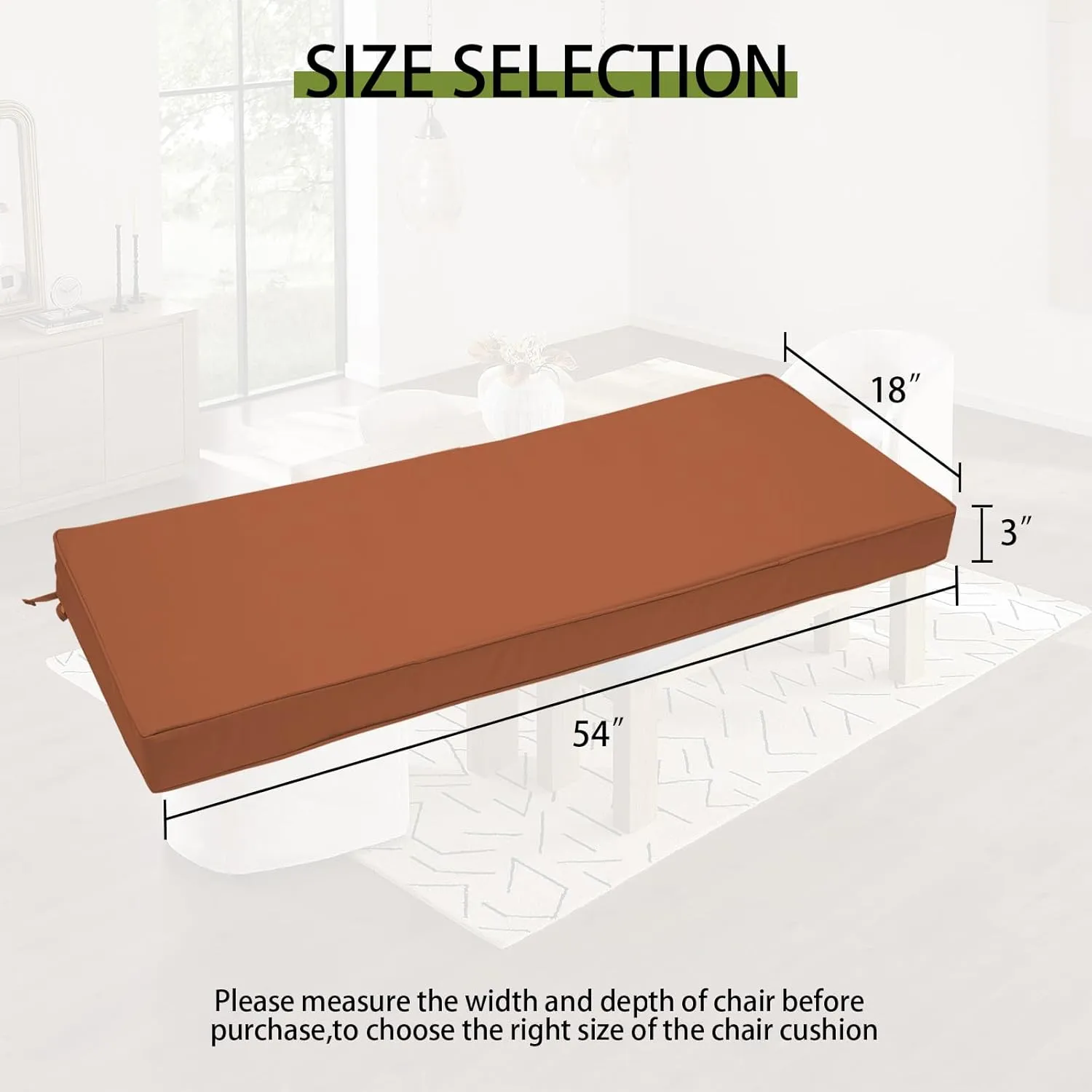 Outdoor Bench Cushion 54 x 18 x 3 Inch, Waterproof Patio Furniture Cushions with Ties, Non-Slip Rectangle Bench Seat Cushion Foam Pad for Garden Sofa Settee Couch Swing, Red