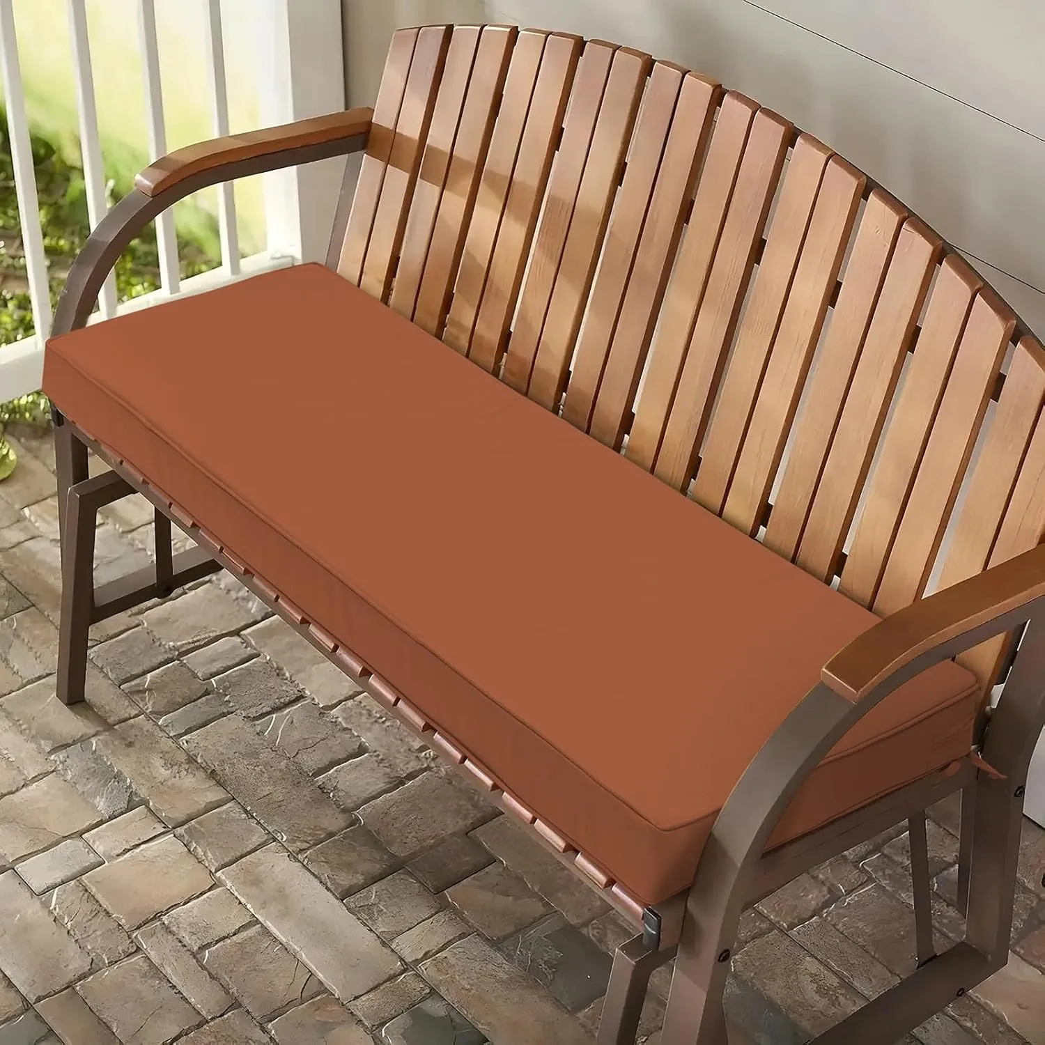 Outdoor Bench Cushion 54 x 18 x 3 Inch, Waterproof Patio Furniture Cushions with Ties, Non-Slip Rectangle Bench Seat Cushion Foam Pad for Garden Sofa Settee Couch Swing, Red