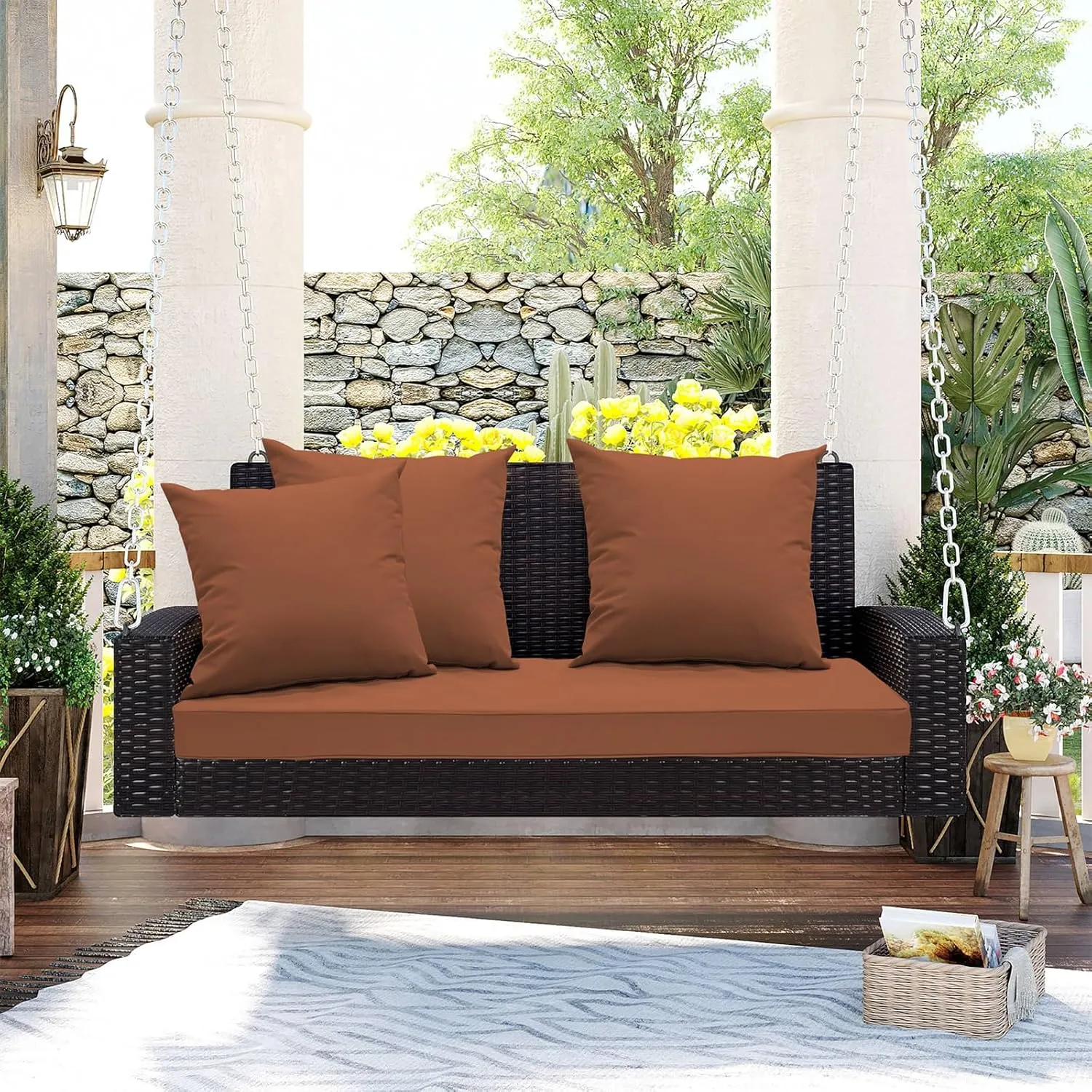 Outdoor Bench Cushion 54 x 18 x 3 Inch, Waterproof Patio Furniture Cushions with Ties, Non-Slip Rectangle Bench Seat Cushion Foam Pad for Garden Sofa Settee Couch Swing, Red