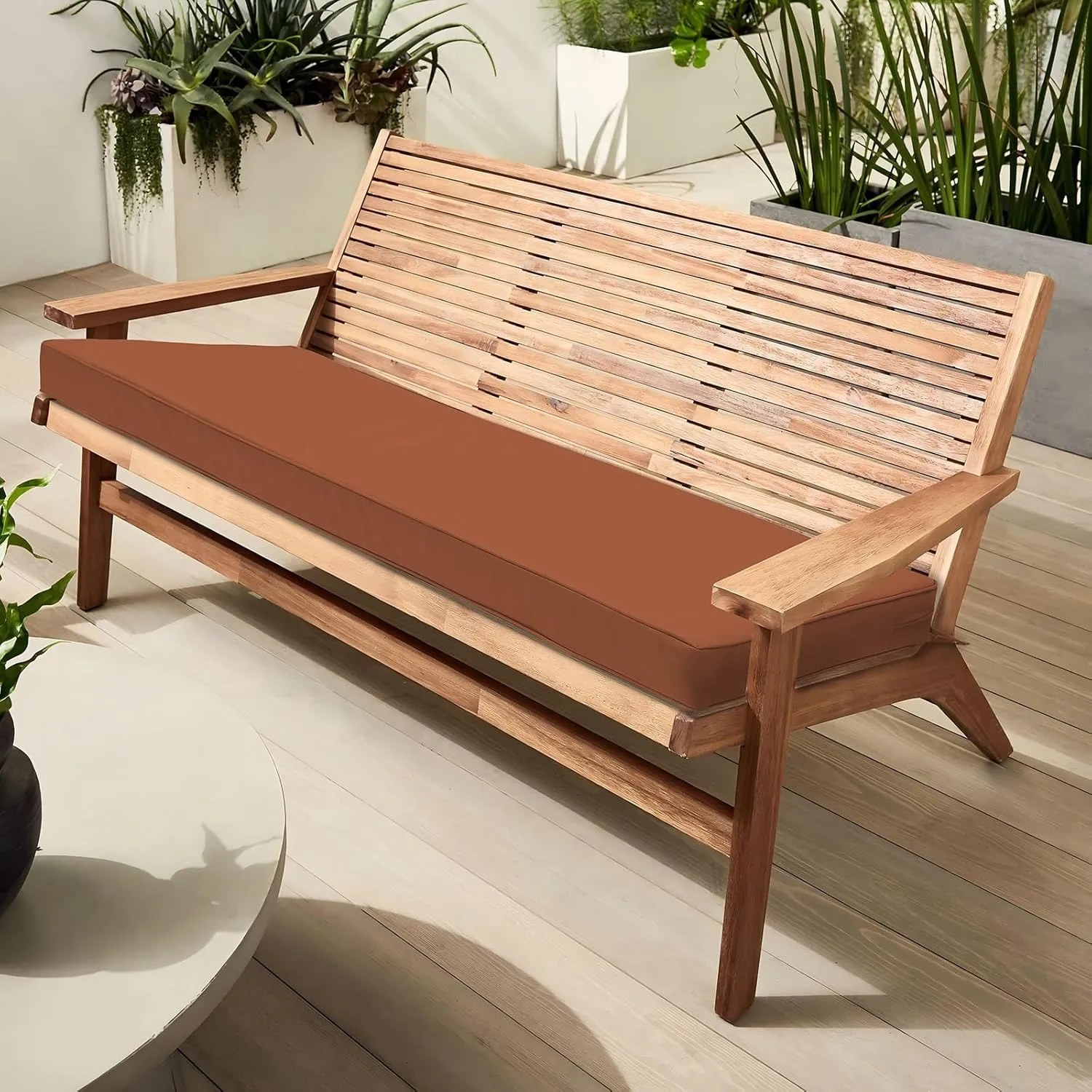 Outdoor Bench Cushion 54 x 18 x 3 Inch, Waterproof Patio Furniture Cushions with Ties, Non-Slip Rectangle Bench Seat Cushion Foam Pad for Garden Sofa Settee Couch Swing, Red