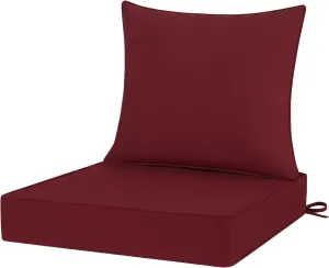 Outdoor Chair Cushions 24x24, Patio Furniture Cushions with Removable Cover, Outdoor Deep Seat Cushion Set with Ties and Handle, Waterproof Outdoor Cushions for Chair Sofa Couch, Burgundy