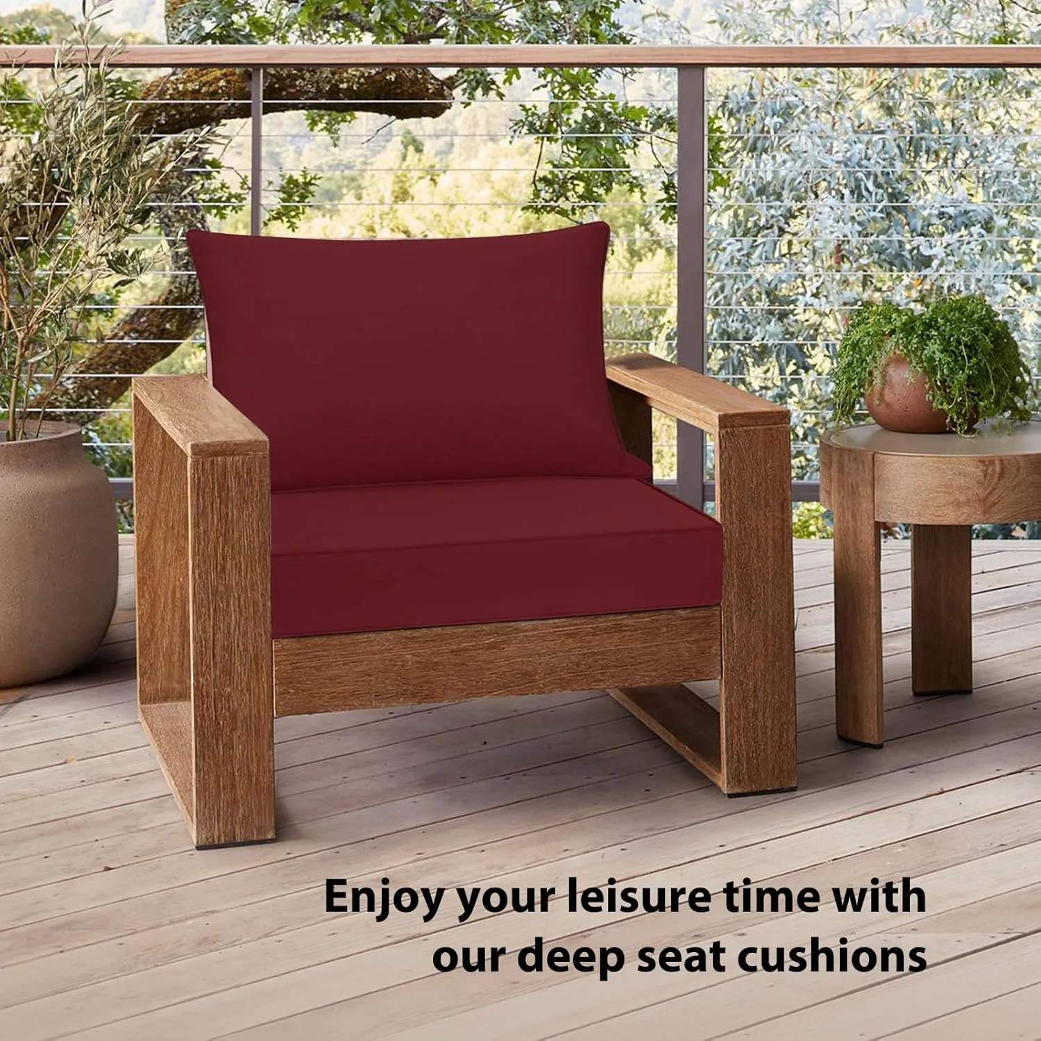 Outdoor Chair Cushions 24x24, Patio Furniture Cushions with Removable Cover, Outdoor Deep Seat Cushion Set with Ties and Handle, Waterproof Outdoor Cushions for Chair Sofa Couch, Burgundy