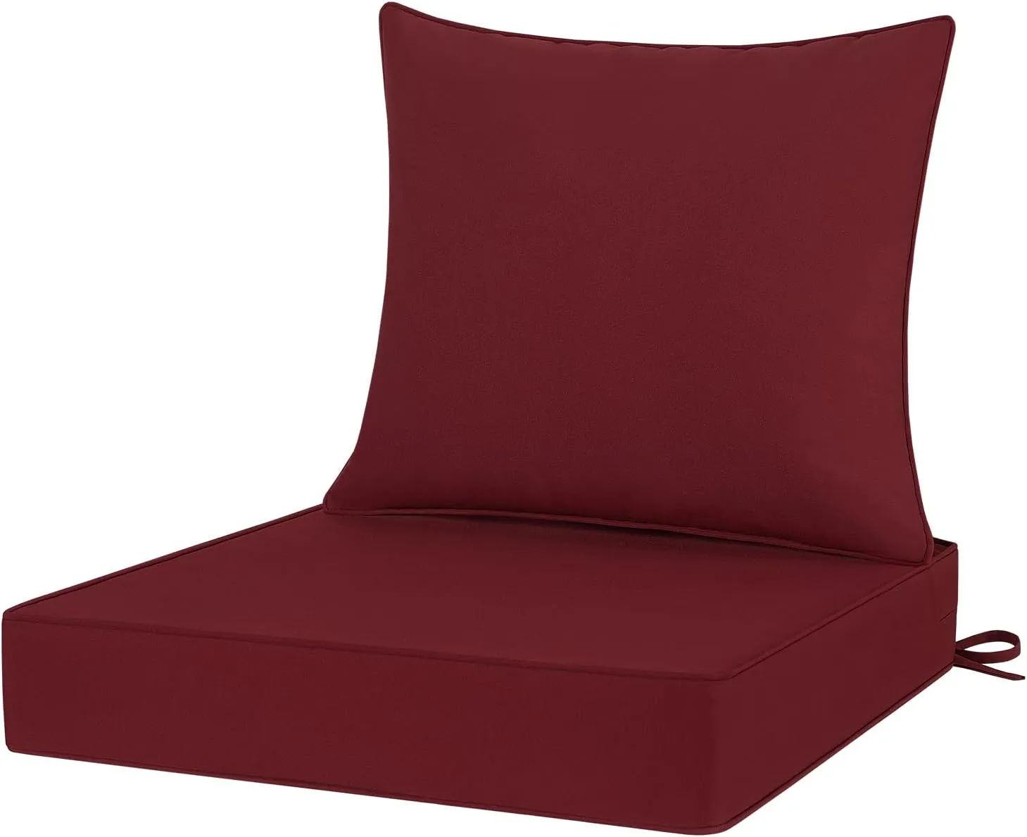 Outdoor Chair Cushions 24x24, Patio Furniture Cushions with Removable Cover, Outdoor Deep Seat Cushion Set with Ties and Handle, Waterproof Outdoor Cushions for Chair Sofa Couch, Burgundy