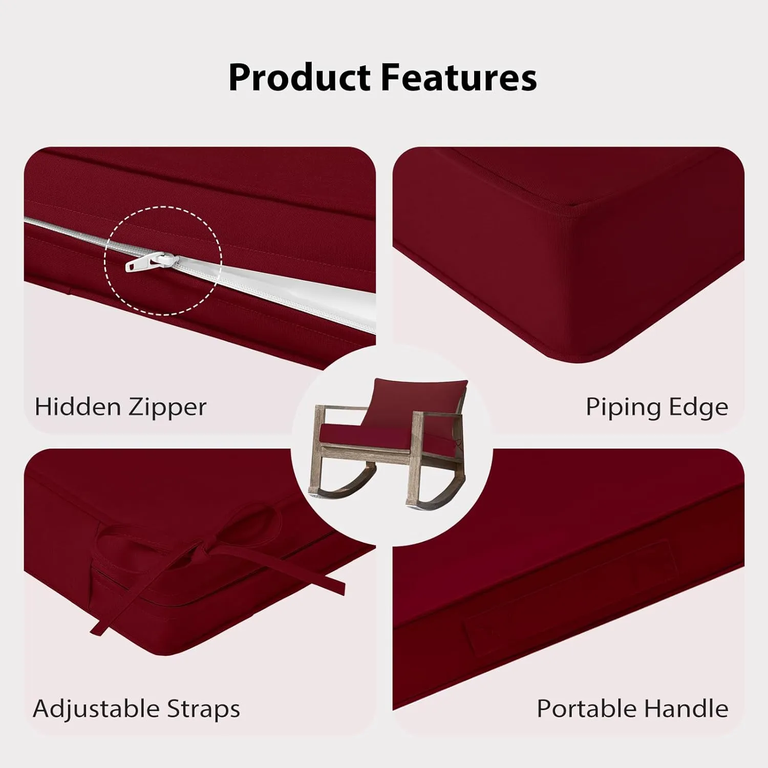 Outdoor Chair Cushions 24x24, Patio Furniture Cushions with Removable Cover, Outdoor Deep Seat Cushion Set with Ties and Handle, Waterproof Outdoor Cushions for Chair Sofa Couch, Burgundy