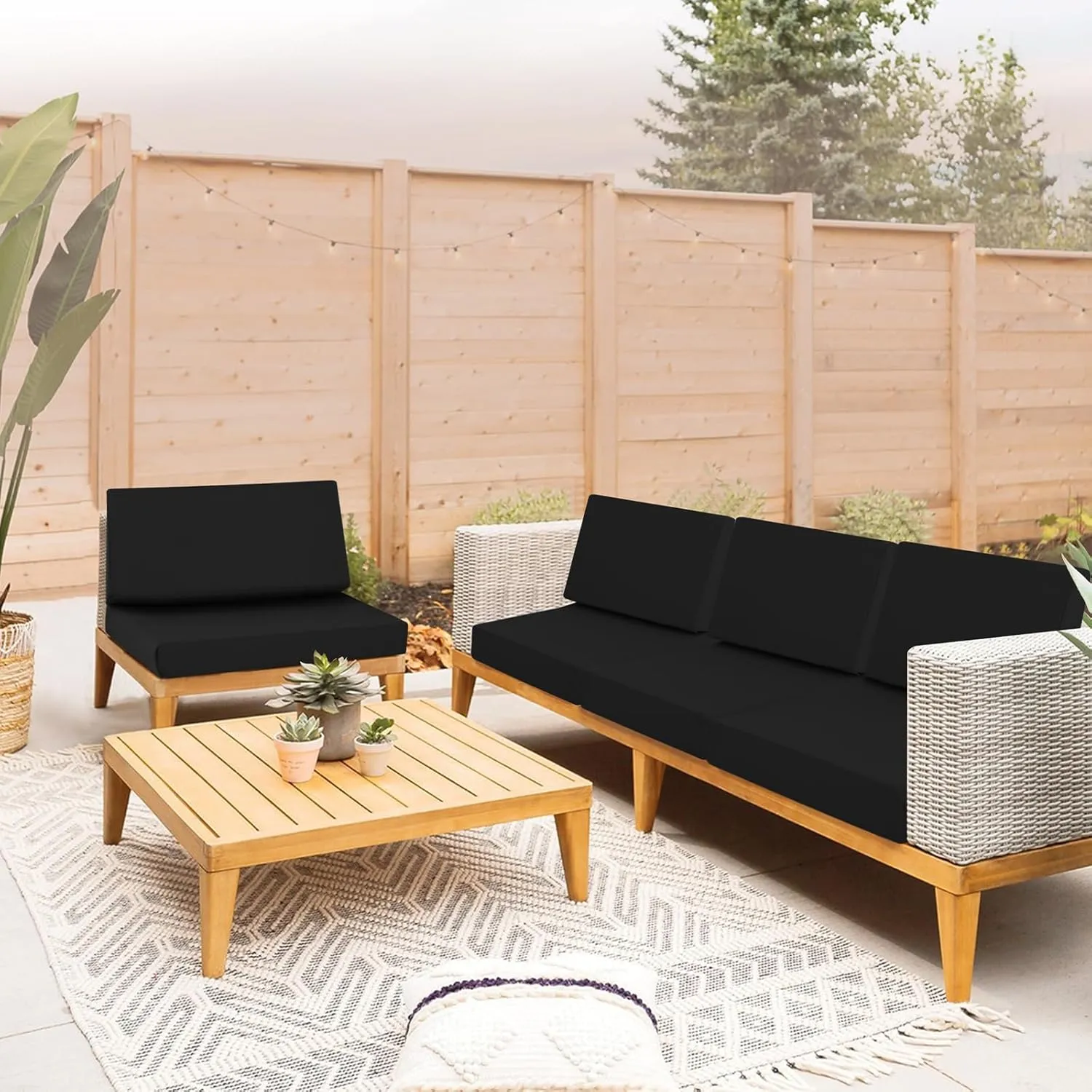 Outdoor Cushions for Patio Furniture, Outdoor Seat and Back Cushion, Waterproof Hampton Bay Deep Seat Replacement Couch Cushions for Garden Lawn, 26.5x26.5 Black