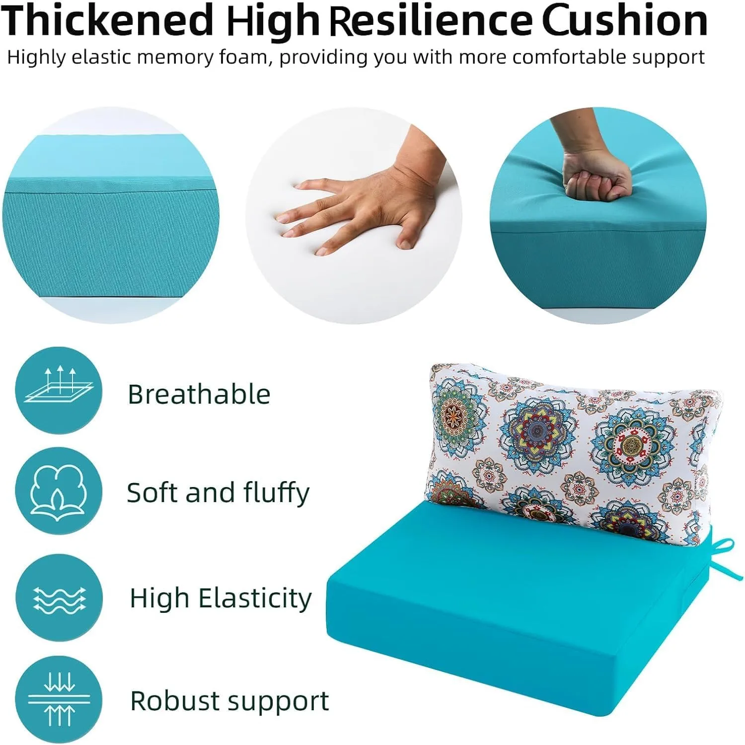 Outdoor Cushions for Patio Furniture, Outdoor Seat and Back Cushion, Waterproof Hampton Bay Deep Seat Replacement Couch Cushions for Lawn Garden, 26.5x26.5 Inch