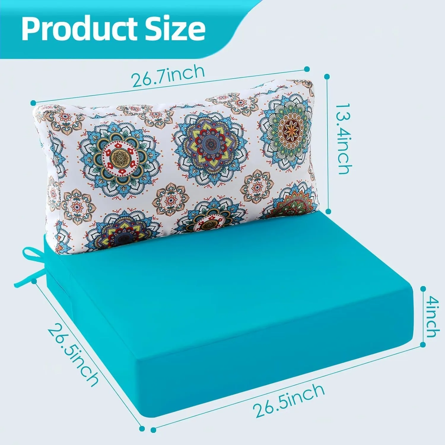 Outdoor Cushions for Patio Furniture, Outdoor Seat and Back Cushion, Waterproof Hampton Bay Deep Seat Replacement Couch Cushions for Lawn Garden, 26.5x26.5 Inch