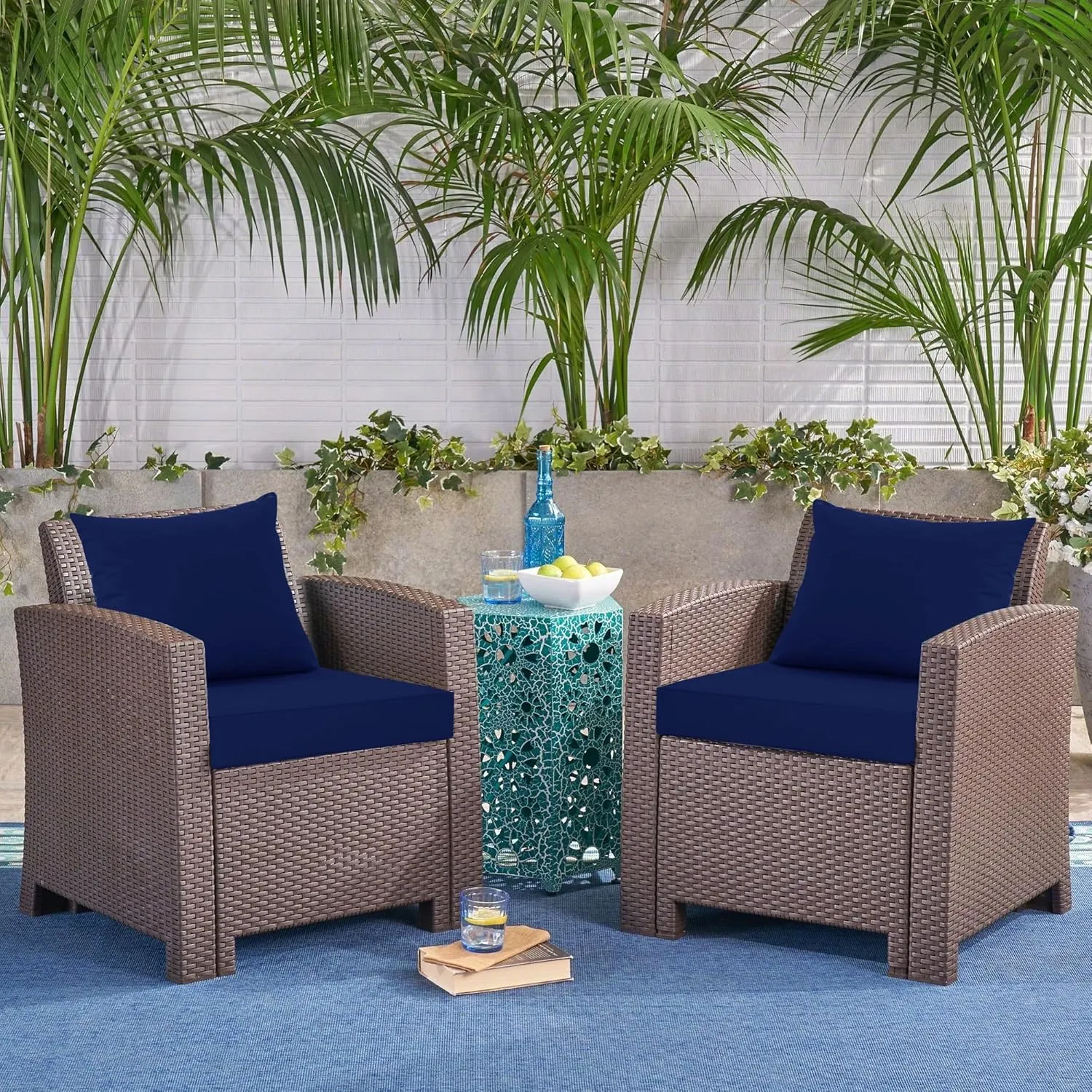 Outdoor Cushions for Patio Furniture, Waterproof Outdoor Chair Cushion w/Fade-Resistant, Removable & Machine-Washable Cover, 22x22 Inch, Deep Seat Sofa/Couch Pad Replacement – Set of 2, Navy Blue