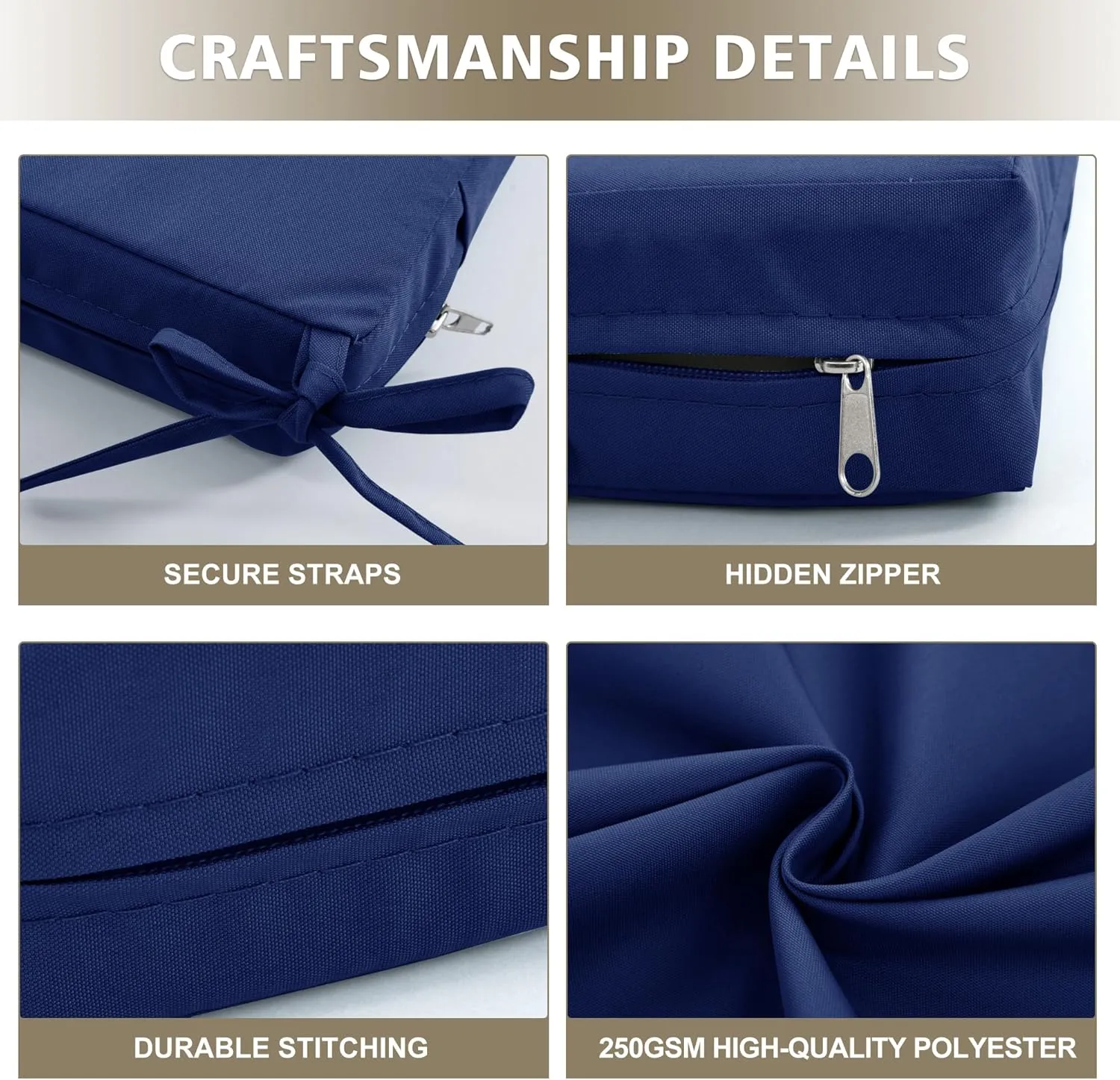 Outdoor Cushions for Patio Furniture, Waterproof Outdoor Chair Cushion w/Fade-Resistant, Removable & Machine-Washable Cover, 22x22 Inch, Deep Seat Sofa/Couch Pad Replacement – Set of 2, Navy Blue
