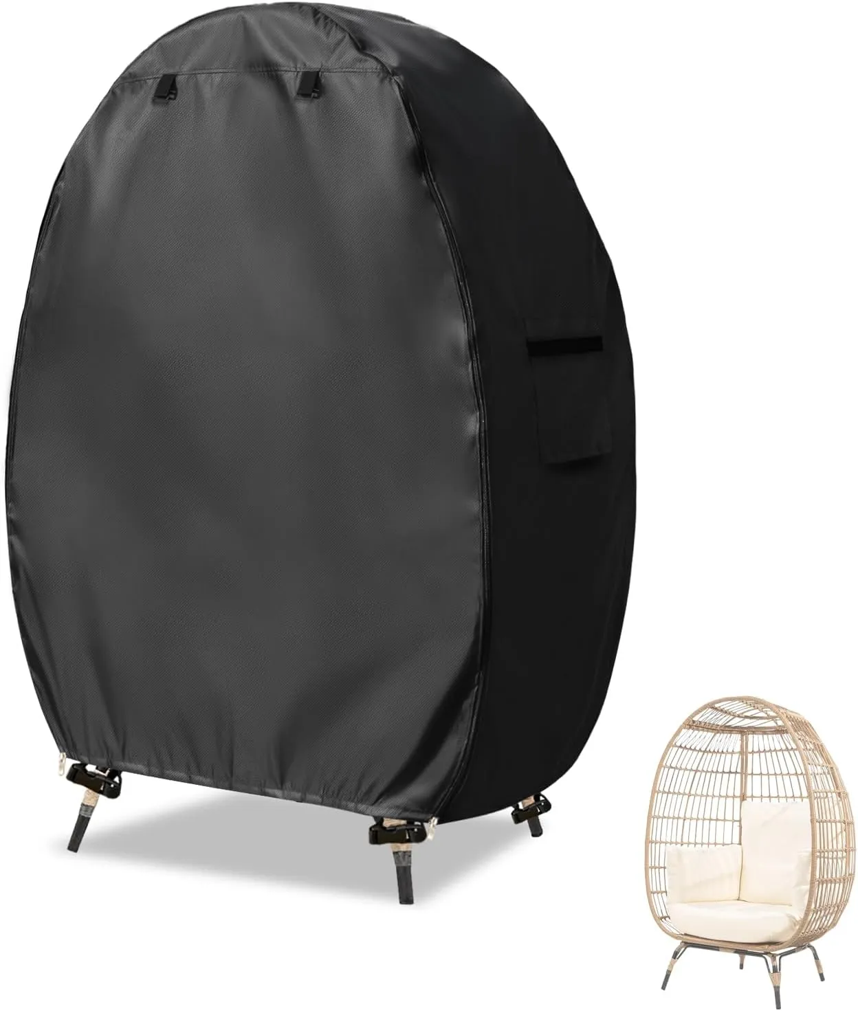 Outdoor Egg Chair Cover with Double Zipper,Waterproof Dust Proof Anti-UV Egg Chair Covers for Wicker Patio Basket Chairs(Black,Cover Only)