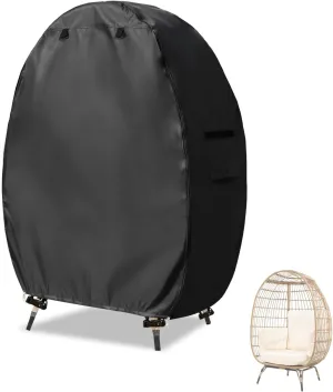 Outdoor Egg Chair Cover with Double Zipper,Waterproof Dust Proof Anti-UV Egg Chair Covers for Wicker Patio Basket Chairs(Black,Cover Only)