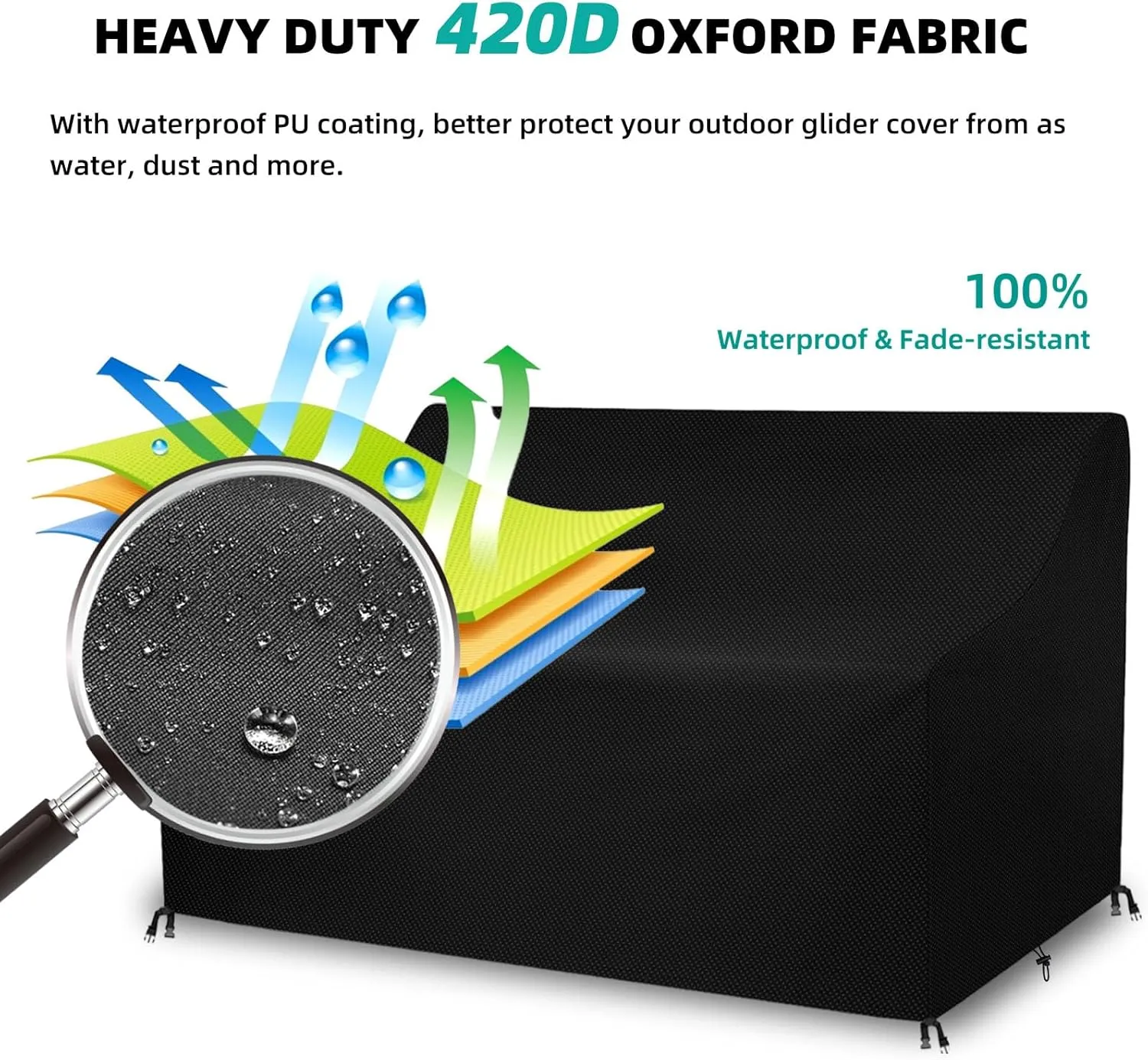Outdoor Glider Bench Cover with Buckle, Waterproof 2-Person Patio Rocking Chair for Adirondack Double Bench, 420D Heavy Duty Oxford Fabric, Wind-Proof/Anti-UV (Black,52*30*35/24)