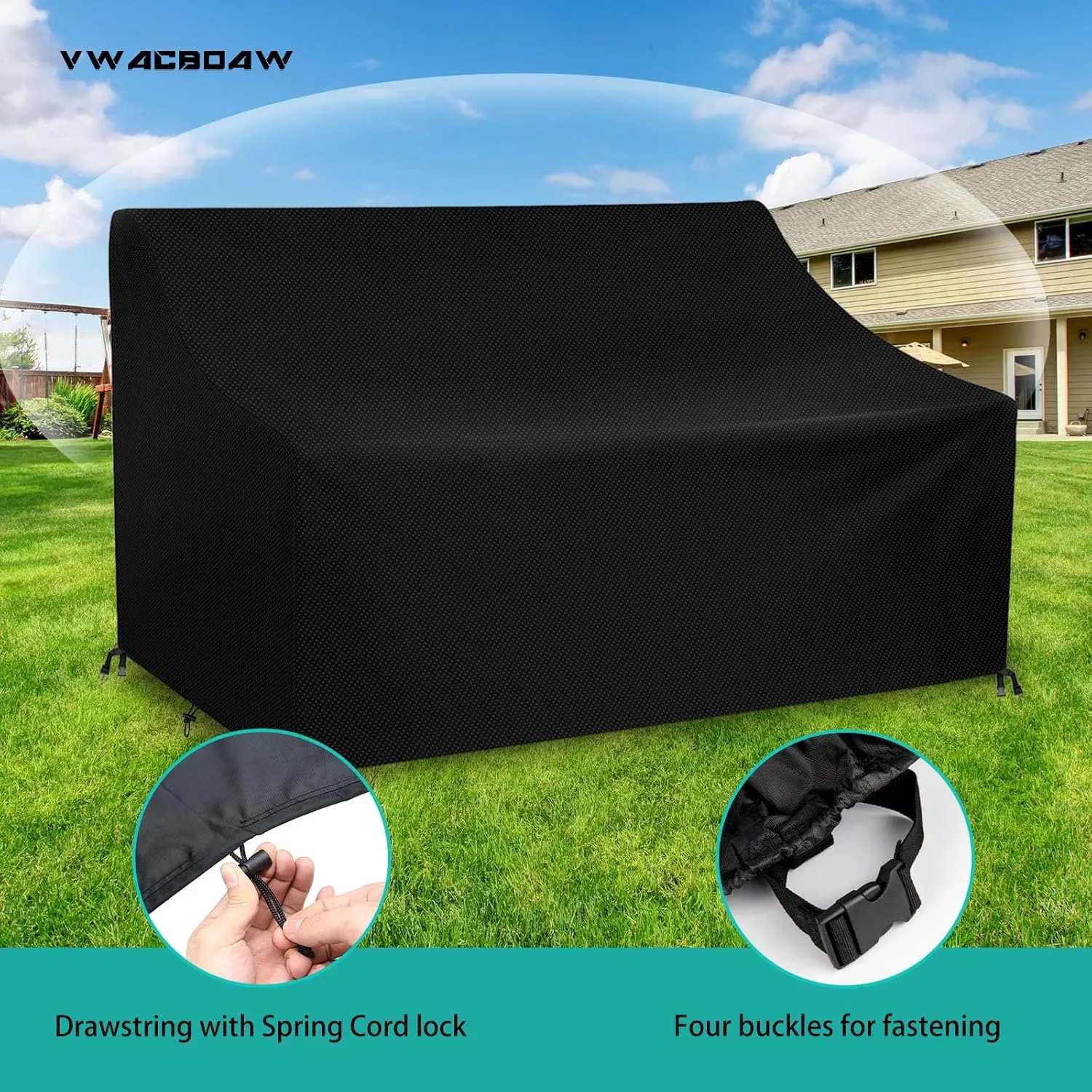 Outdoor Glider Bench Cover with Buckle, Waterproof 2-Person Patio Rocking Chair for Adirondack Double Bench, 420D Heavy Duty Oxford Fabric, Wind-Proof/Anti-UV (Black,52*30*35/24)