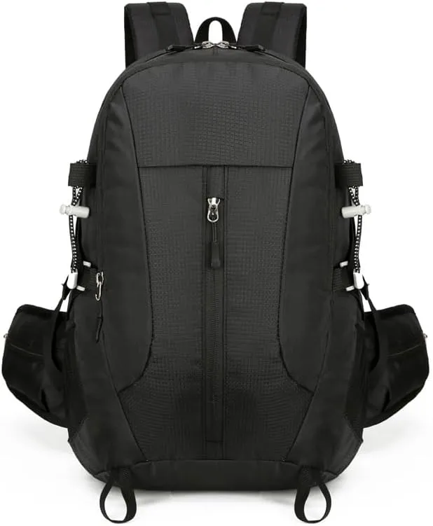 Outdoor Hiking Backpack Nylon Water Resistant Lightweight Travel Daypack for Trekking Camping Climbing Sports and Commuting (Black)