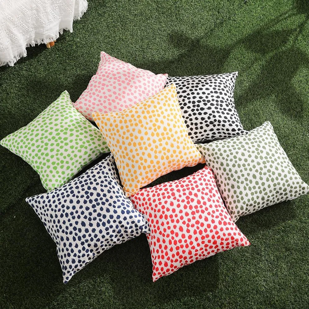 Outdoor Pillow Covers 18x18 Set of 2 Boho Design Black Polka Dot Decorations Pillows Summer Outdoor Waterproof Patio Furniture Garden Porch Sofa Bed Cushion Covers Home Decor JB002-B18