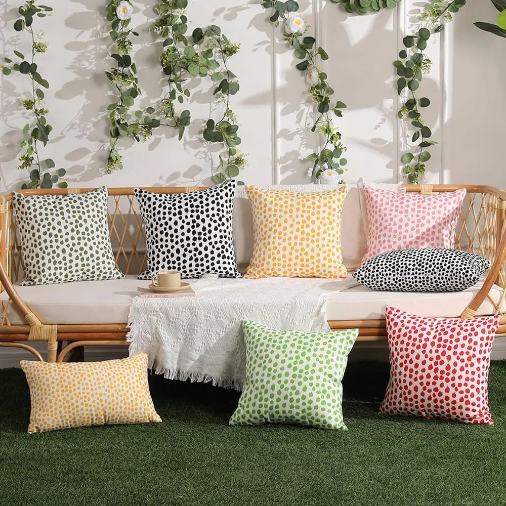 Outdoor Pillow Covers 18x18 Set of 2 Boho Design Black Polka Dot Decorations Pillows Summer Outdoor Waterproof Patio Furniture Garden Porch Sofa Bed Cushion Covers Home Decor JB002-B18