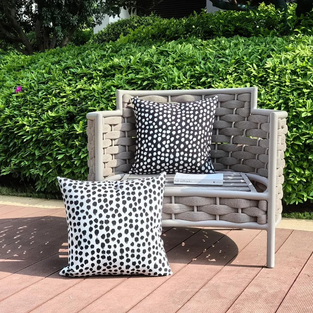 Outdoor Pillow Covers 18x18 Set of 2 Boho Design Black Polka Dot Decorations Pillows Summer Outdoor Waterproof Patio Furniture Garden Porch Sofa Bed Cushion Covers Home Decor JB002-B18