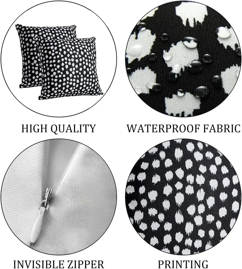 Outdoor Pillow Covers 18x18 Set of 2 Boho Design Black Polka Dot Decorations Pillows Summer Outdoor Waterproof Patio Furniture Garden Porch Sofa Bed Cushion Covers Home Decor JB002-B18