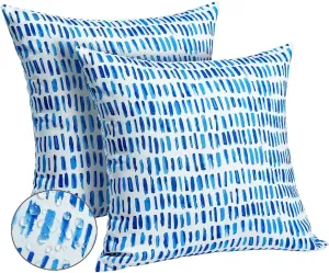 Outdoor Pillow Covers 18x18 Set of 2 Boho Design Blue Striped Decorations Pillows Spring Summer Outdoor Waterproof Patio Furniture Garden Porch Sofa Bed Cushion Covers Home Decor JB003-A18