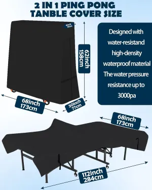 Outdoor Ping Pong Table Cover, 600D Waterproof Sunproof Indoor & Outdoor Fits Universal Folding Tables and Flat 9x5 FT Tables Tennis