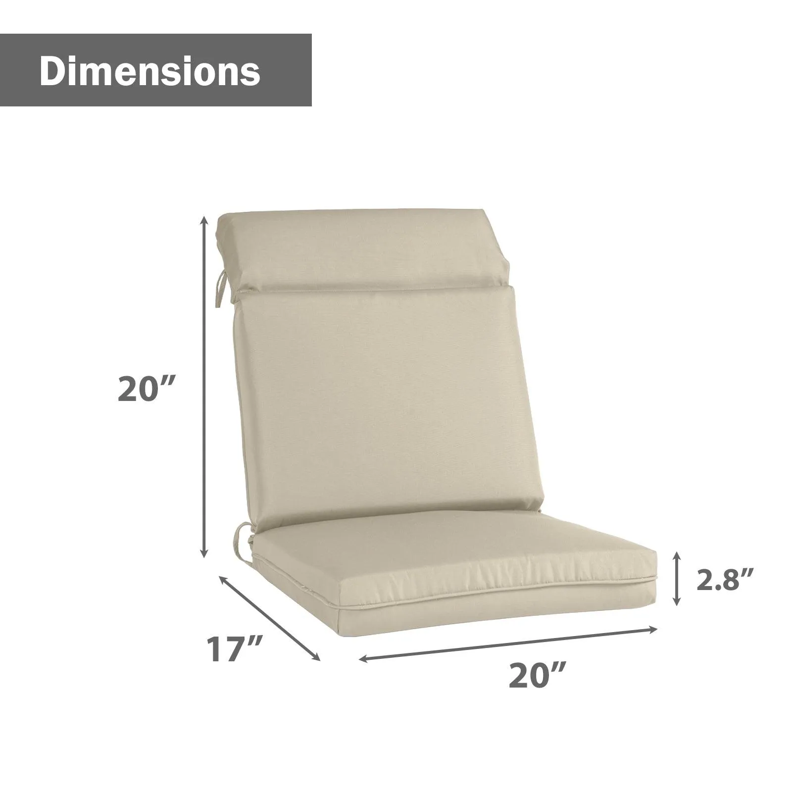 Outdoor Polyester High Back Dining Chair Cushion Set - Khaki