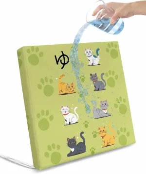 Outdoor Seat Cushion Covers Set of 2, Cute Grey Brown Cat on Green Waterproof Patio Cushion Cover, Animal Paw Prints Washable Seat Slipcovers Protector for Dining Room Sofa Couch