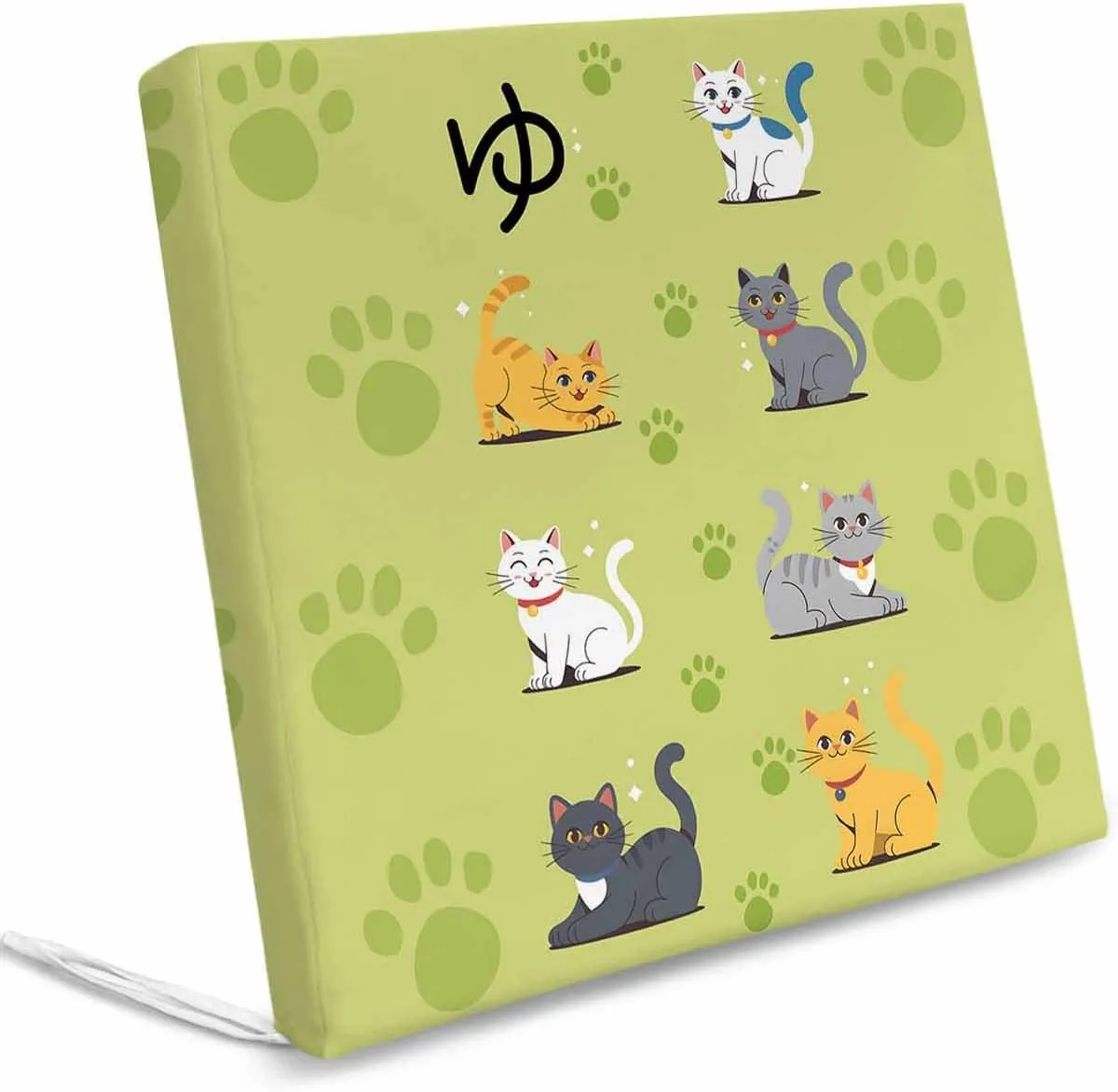 Outdoor Seat Cushion Covers Set of 2, Cute Grey Brown Cat on Green Waterproof Patio Cushion Cover, Animal Paw Prints Washable Seat Slipcovers Protector for Dining Room Sofa Couch