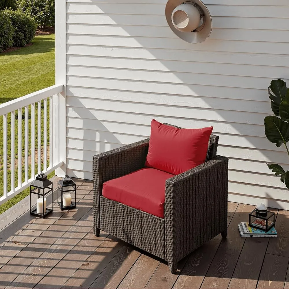 Outdoor Seat Cushion Set 22 x 24 x 4 Inch, Waterproof & Fade Resistant Patio Furniture Cushions with Removable Cover and Ties, Thick Deep Seating Pads for Outside Chair Sofa Couch, Red