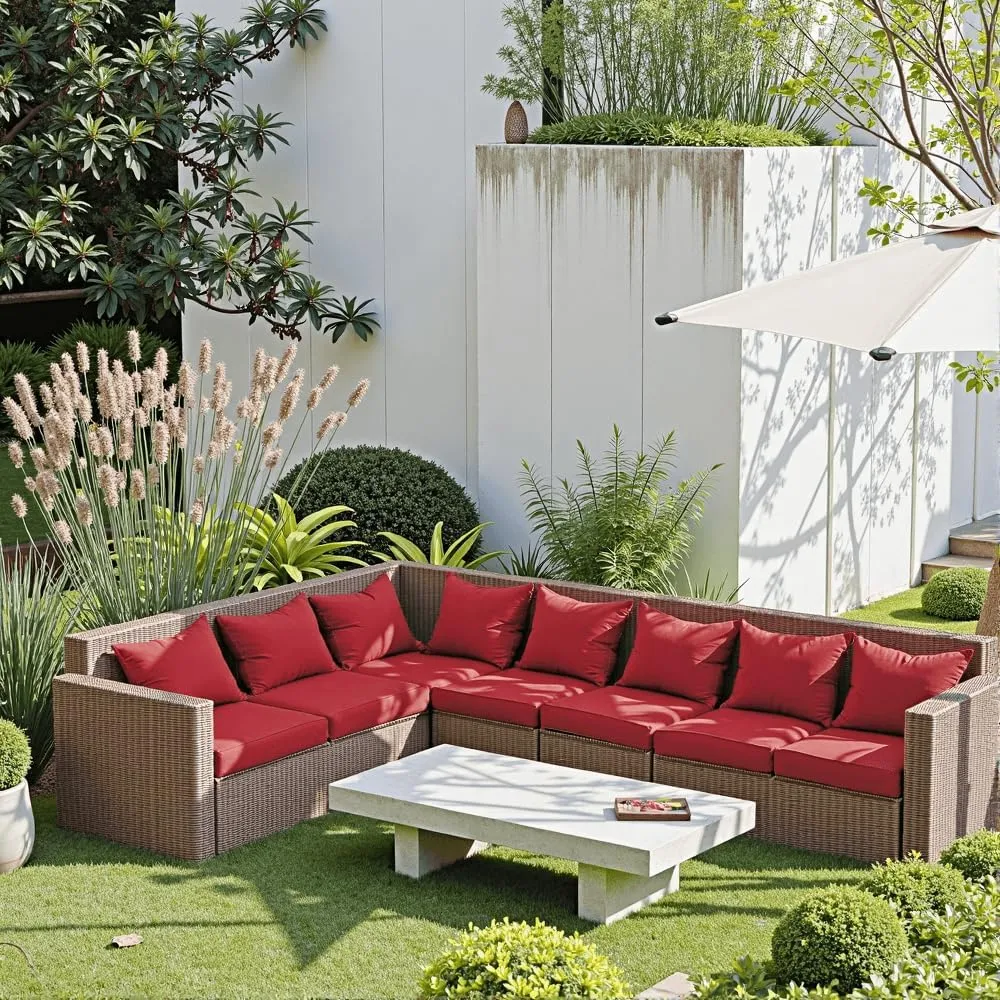Outdoor Seat Cushion Set 22 x 24 x 4 Inch, Waterproof & Fade Resistant Patio Furniture Cushions with Removable Cover and Ties, Thick Deep Seating Pads for Outside Chair Sofa Couch, Red