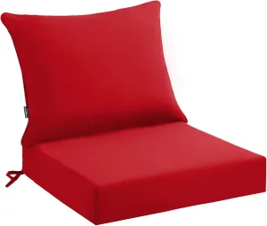 Outdoor Seat Cushion Set 22 x 24 x 4 Inch, Waterproof & Fade Resistant Patio Furniture Cushions with Removable Cover and Ties, Thick Deep Seating Pads for Outside Chair Sofa Couch, Red