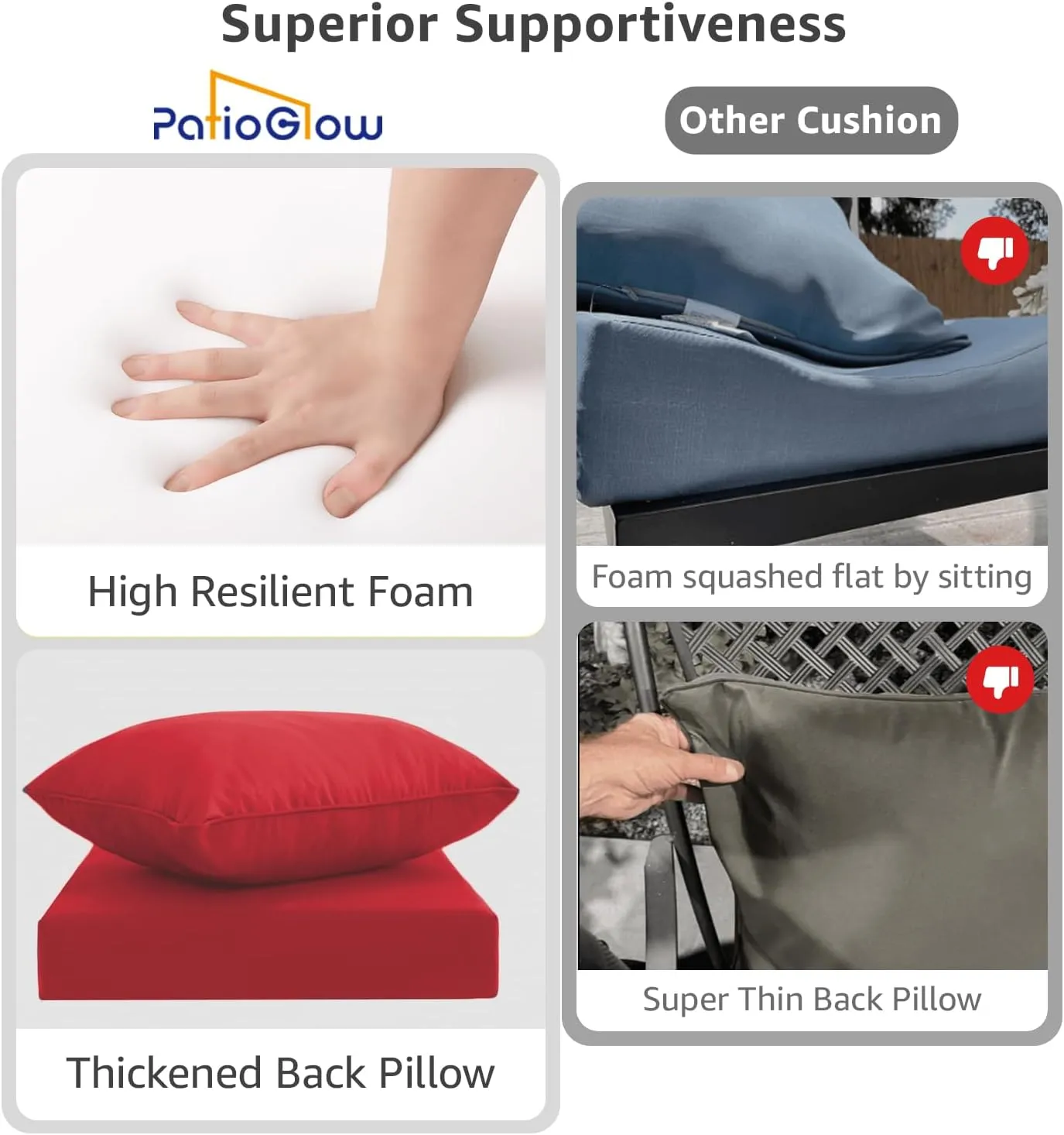 Outdoor Seat Cushion Set 22 x 24 x 4 Inch, Waterproof & Fade Resistant Patio Furniture Cushions with Removable Cover and Ties, Thick Deep Seating Pads for Outside Chair Sofa Couch, Red