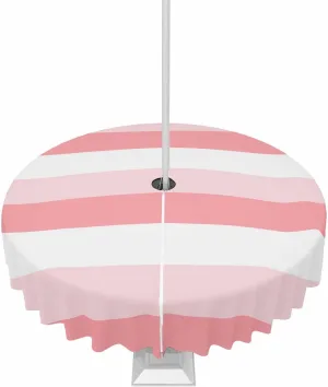 Outdoor Tablecloth 54" R Table Cover with Umbrella Hole and Zipper Waterproof Retro Pink and White Striped Geometric Table Cloths for BBQs/Party/Picnic