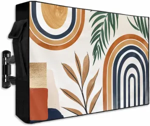 Outdoor TV Cover for 60-65 Inch Flat Screen,Bohemian Nordic Abstract Art Waterproof Weatherproof Television Enclosure with Zipper & Pocket Leaves Plant Arch Color Block TV Display Protectors