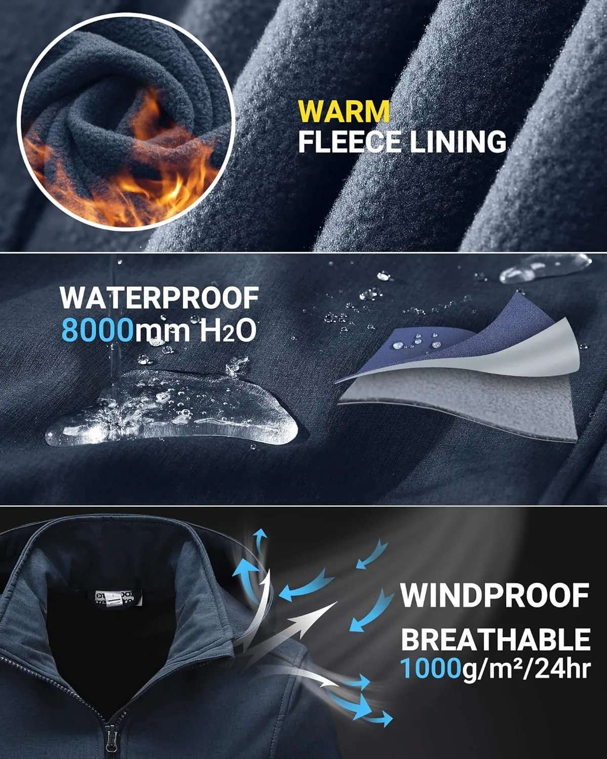 Outdoor Ventures Women's Softshell Jacket with Removable Hood, Insulated Windbreaker Waterproof Warm Fleece Lined Coat