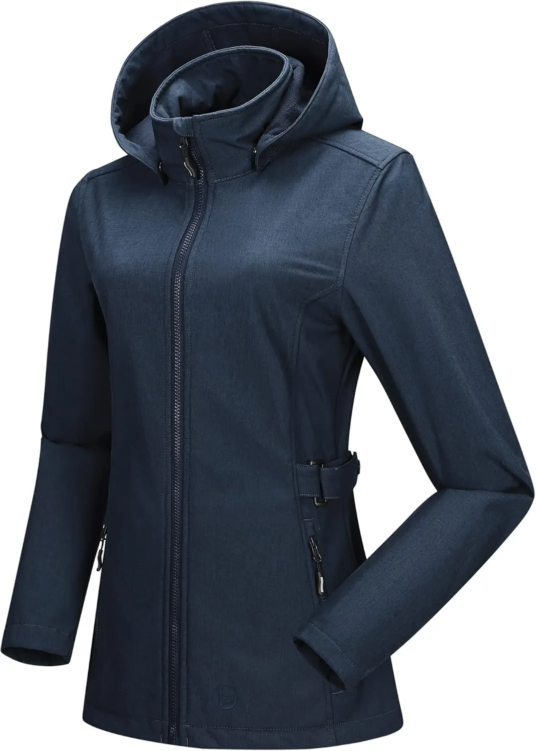 Outdoor Ventures Women's Softshell Jacket with Removable Hood, Insulated Windbreaker Waterproof Warm Fleece Lined Coat