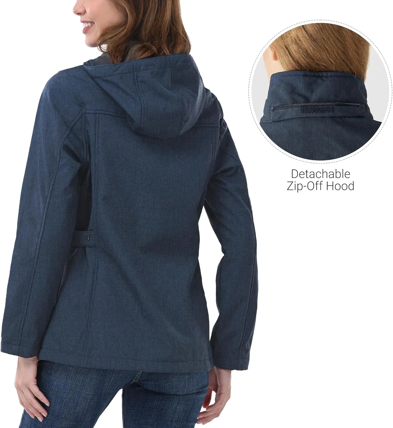 Outdoor Ventures Women's Softshell Jacket with Removable Hood, Insulated Windbreaker Waterproof Warm Fleece Lined Coat