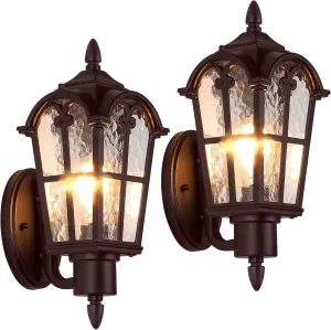 Outdoor Wall Light Fixtures, Brown Exterior Waterproof Porch Lights Wall Lanterns, Vintage Outside Wall Sconces with Water Ripple Glass for House Front Door Garage, 2 Pack