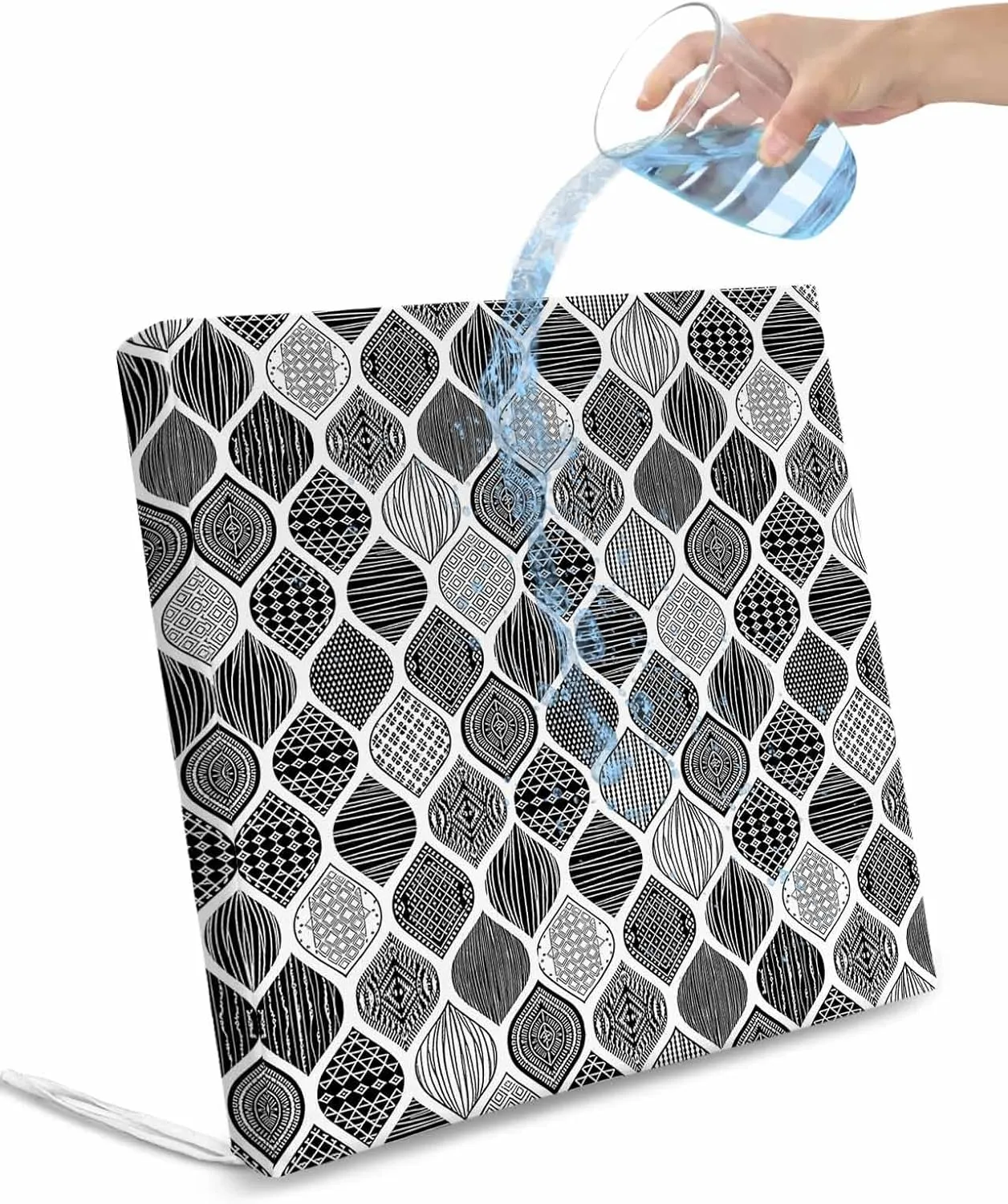 Outdoor Waterproof Cushion Covers Abstract Geometric Art Replacement Stretch Seat Slipcover for Patio, Modern Grey Black Water Drop Artwork Chair Couch Sofa Covers Protector Set of 2,22x20IN