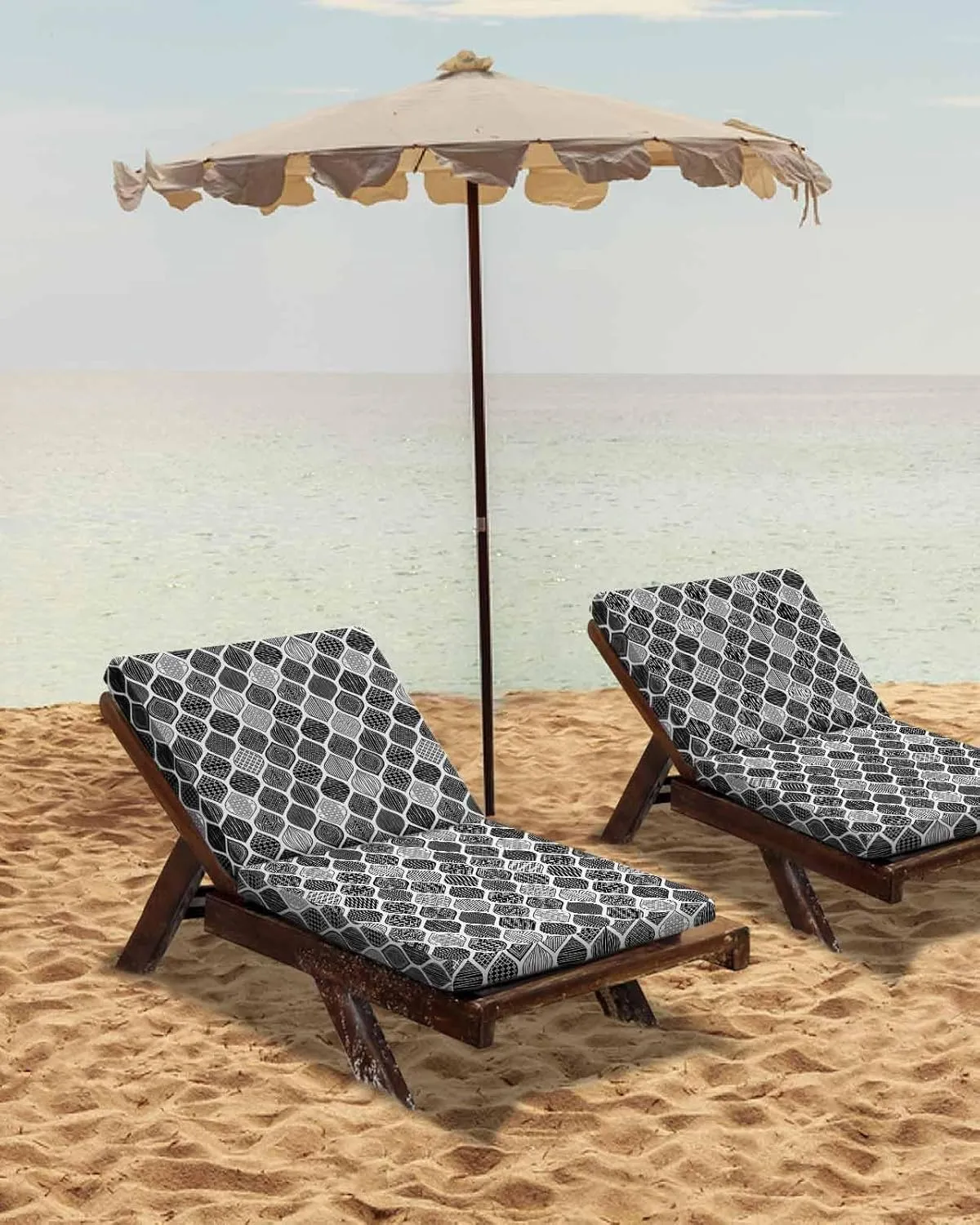 Outdoor Waterproof Cushion Covers Abstract Geometric Art Replacement Stretch Seat Slipcover for Patio, Modern Grey Black Water Drop Artwork Chair Couch Sofa Covers Protector Set of 2,22x20IN