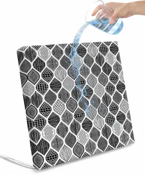 Outdoor Waterproof Cushion Covers Abstract Geometric Art Replacement Stretch Seat Slipcover for Patio, Modern Grey Black Water Drop Artwork Chair Couch Sofa Covers Protector Set of 2,22x20IN