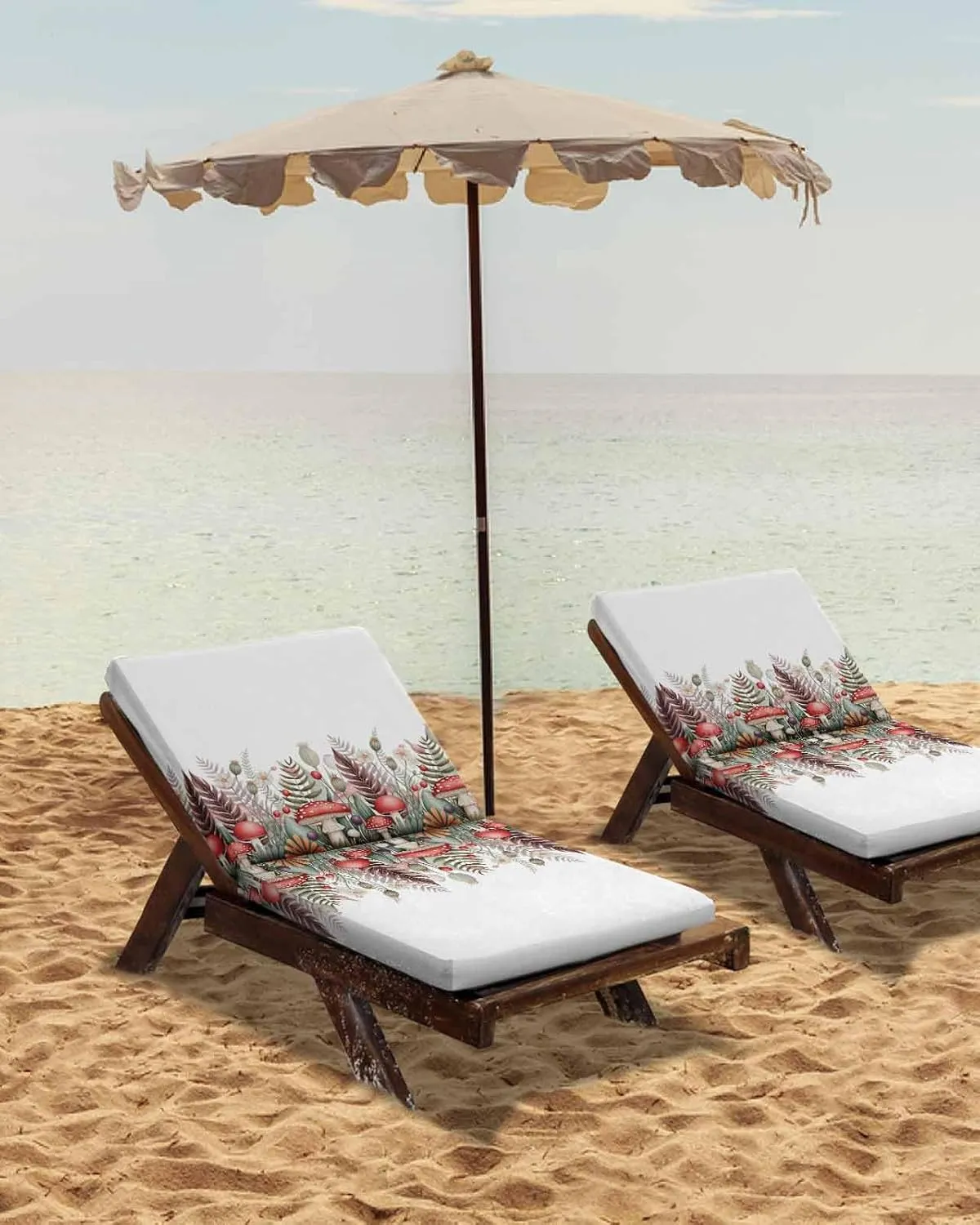 Outdoor Waterproof Cushion Covers Autumn Rural Mushrooms Replacement Stretch Seat Slipcover for Patio, Garden Plant Leaves Chair Couch Sofa Covers Furniture Protector Set of 2,22x22IN